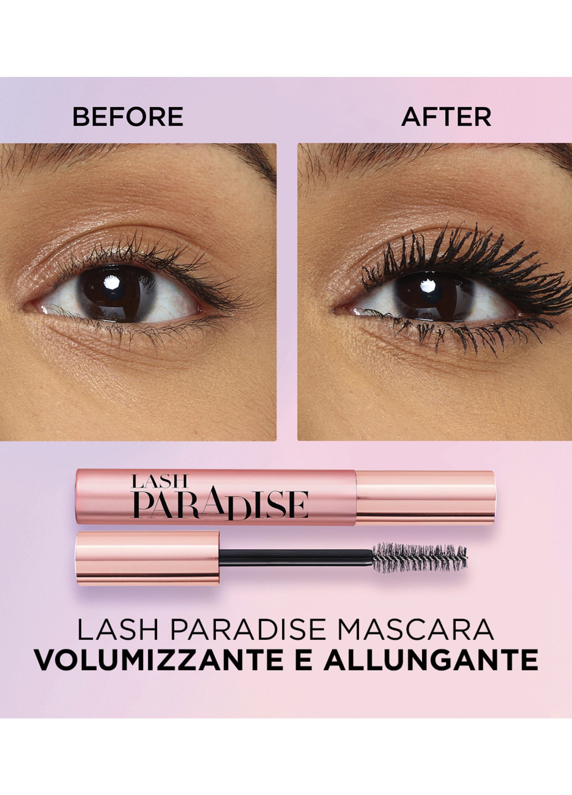 L'Oréal Paris Mascara Volumizzante e Allungante Lash Paradise, Formula Arricchita con Oli e Nutrienti, Extra Black, 6 ml.