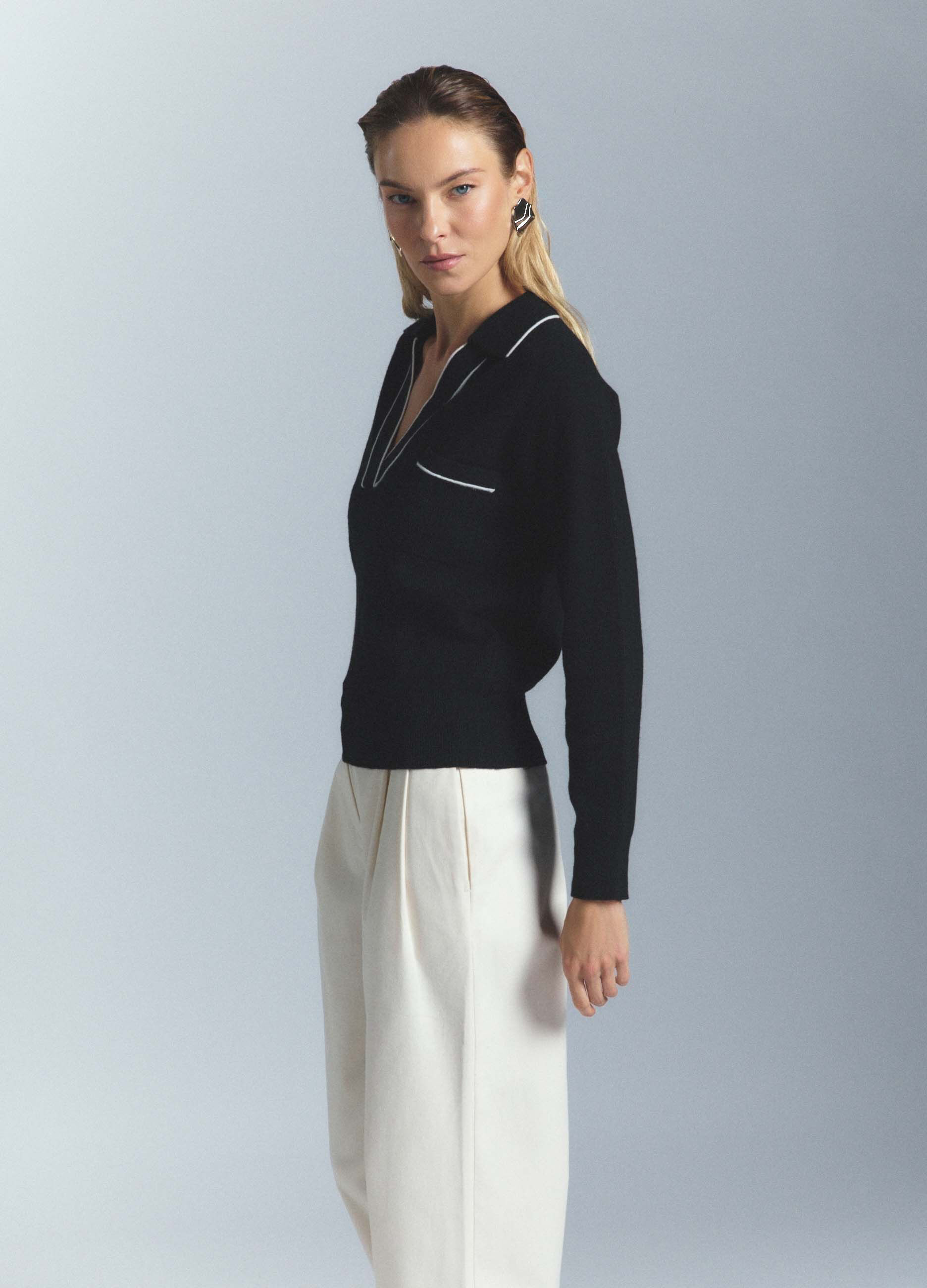Polo in costina misto lana donna_2