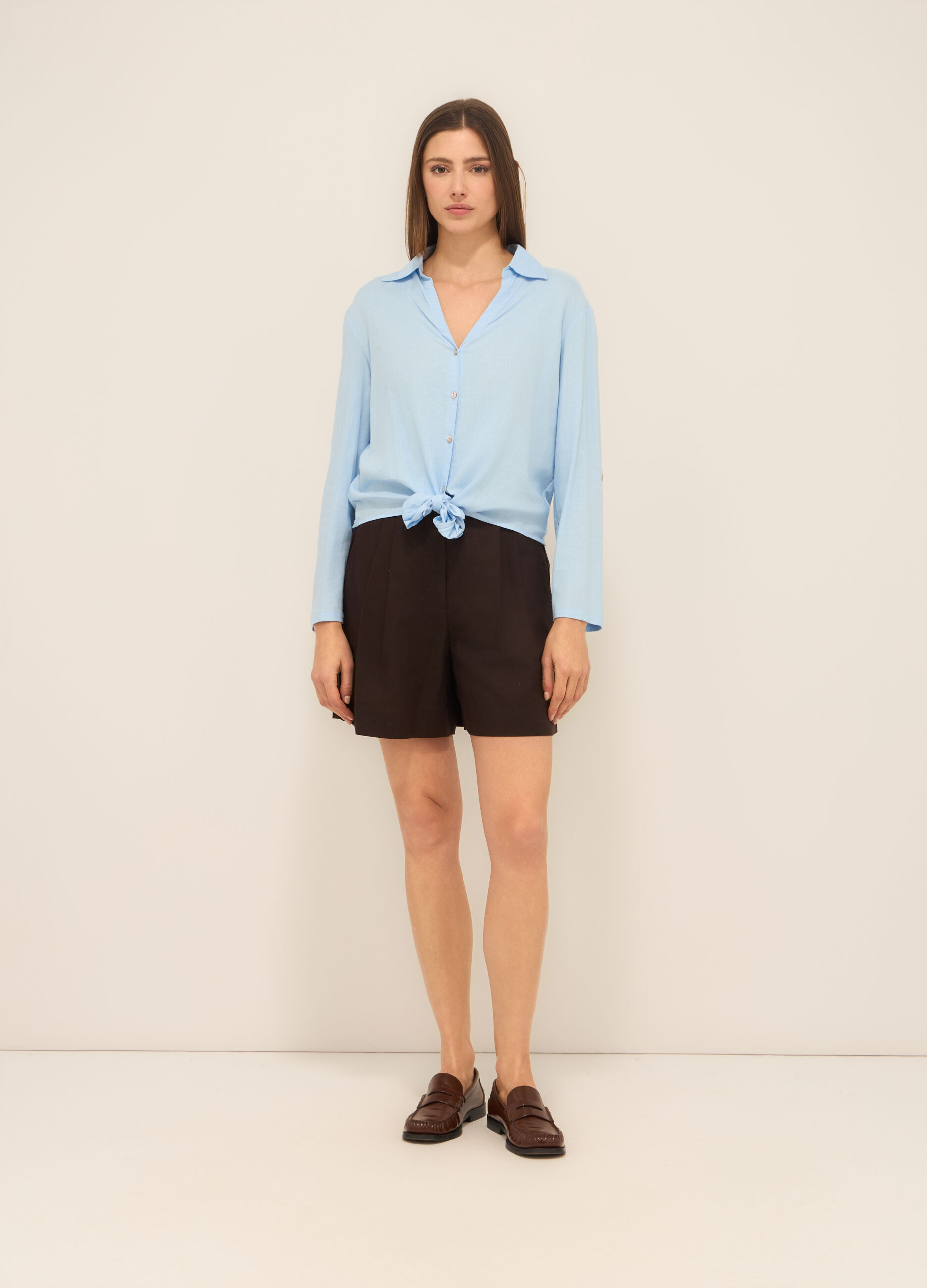 Shorts in misto lino donna _0