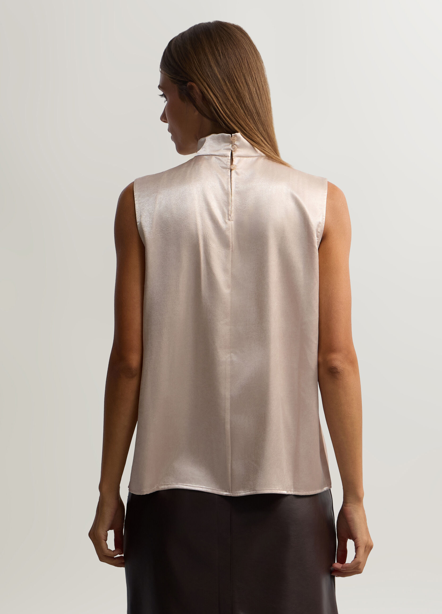 Blusa Fit Over a collo alto in raso donna_1
