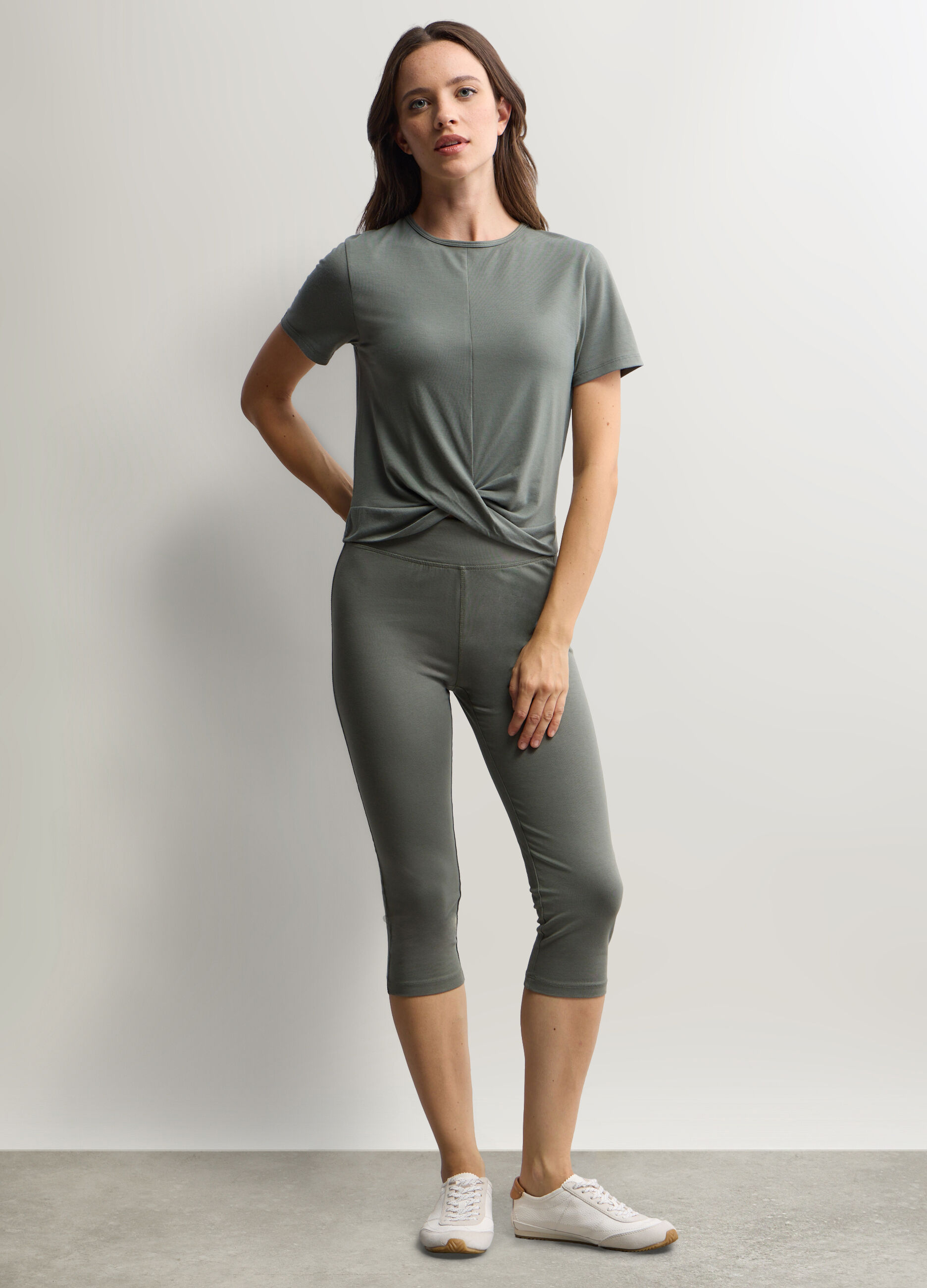 Leggings Capri Slim Fit in jersey di cotone stretch donna_0