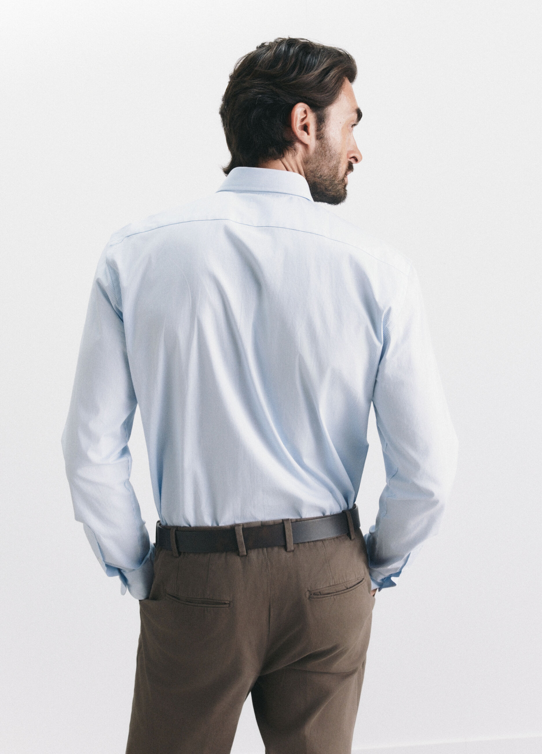Camicia regular fit in cotone stretch a righe uomo_2
