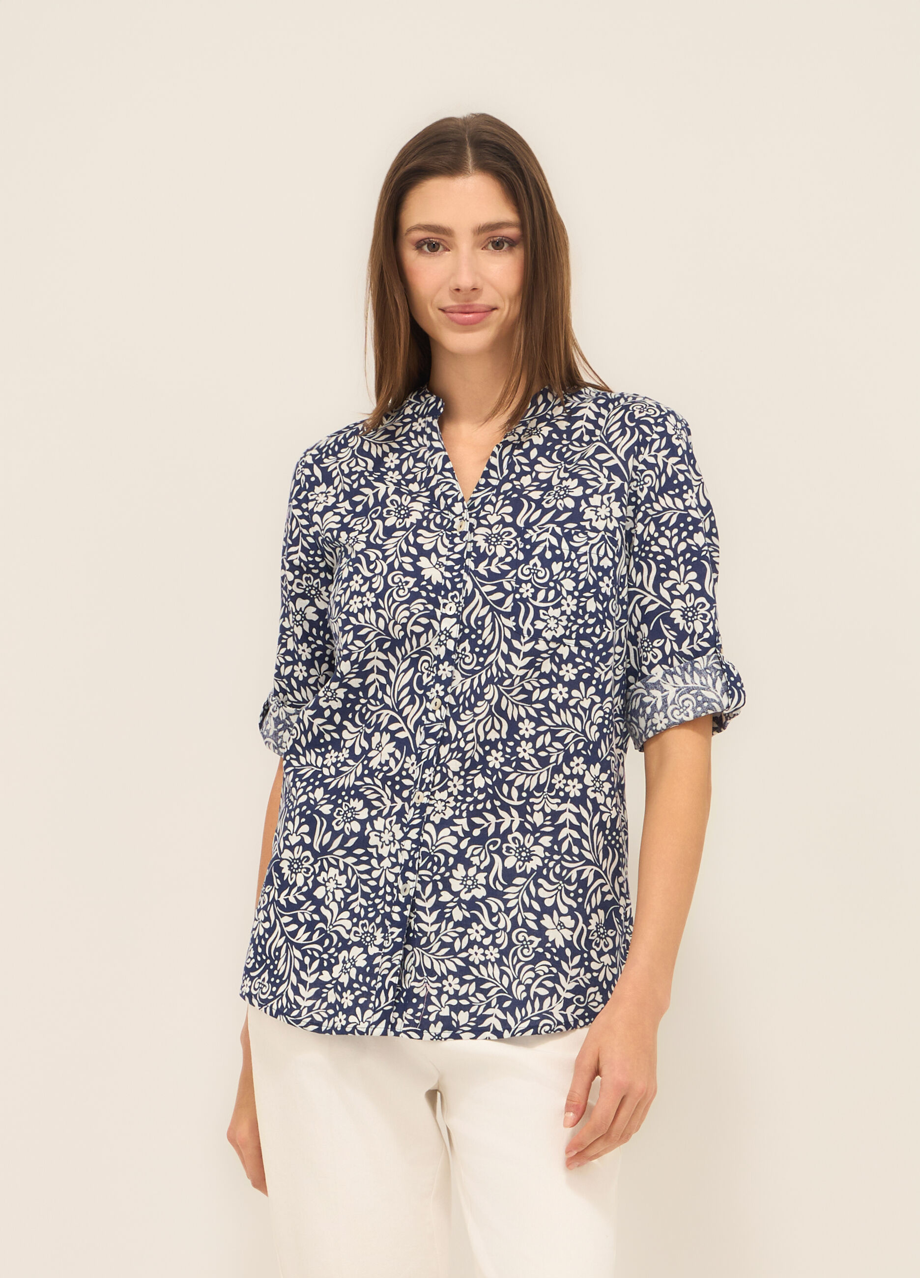 Camicia misto lino con stampa donna_0