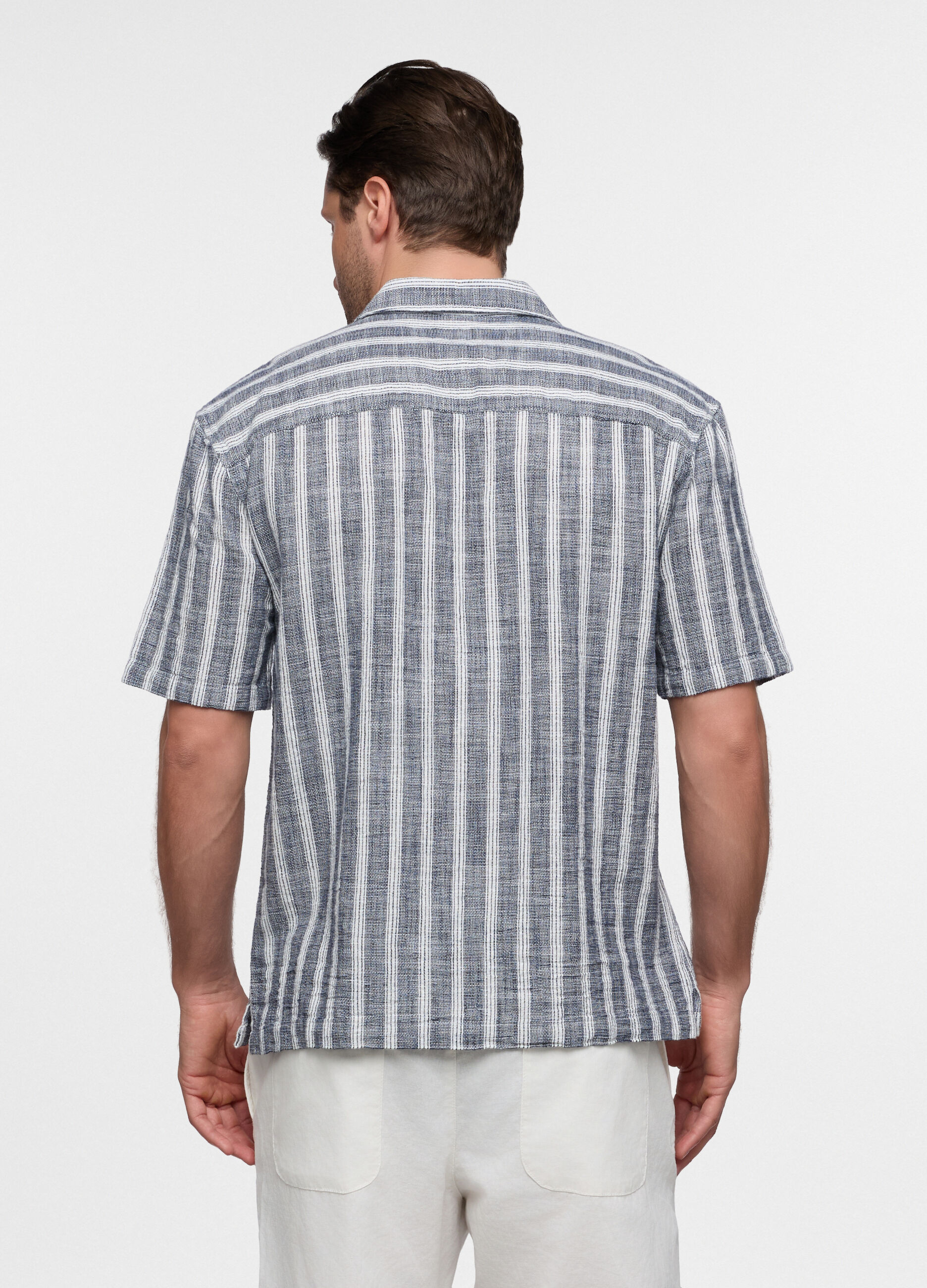 Camicia a maniche corte in cotone a righe uomo_1