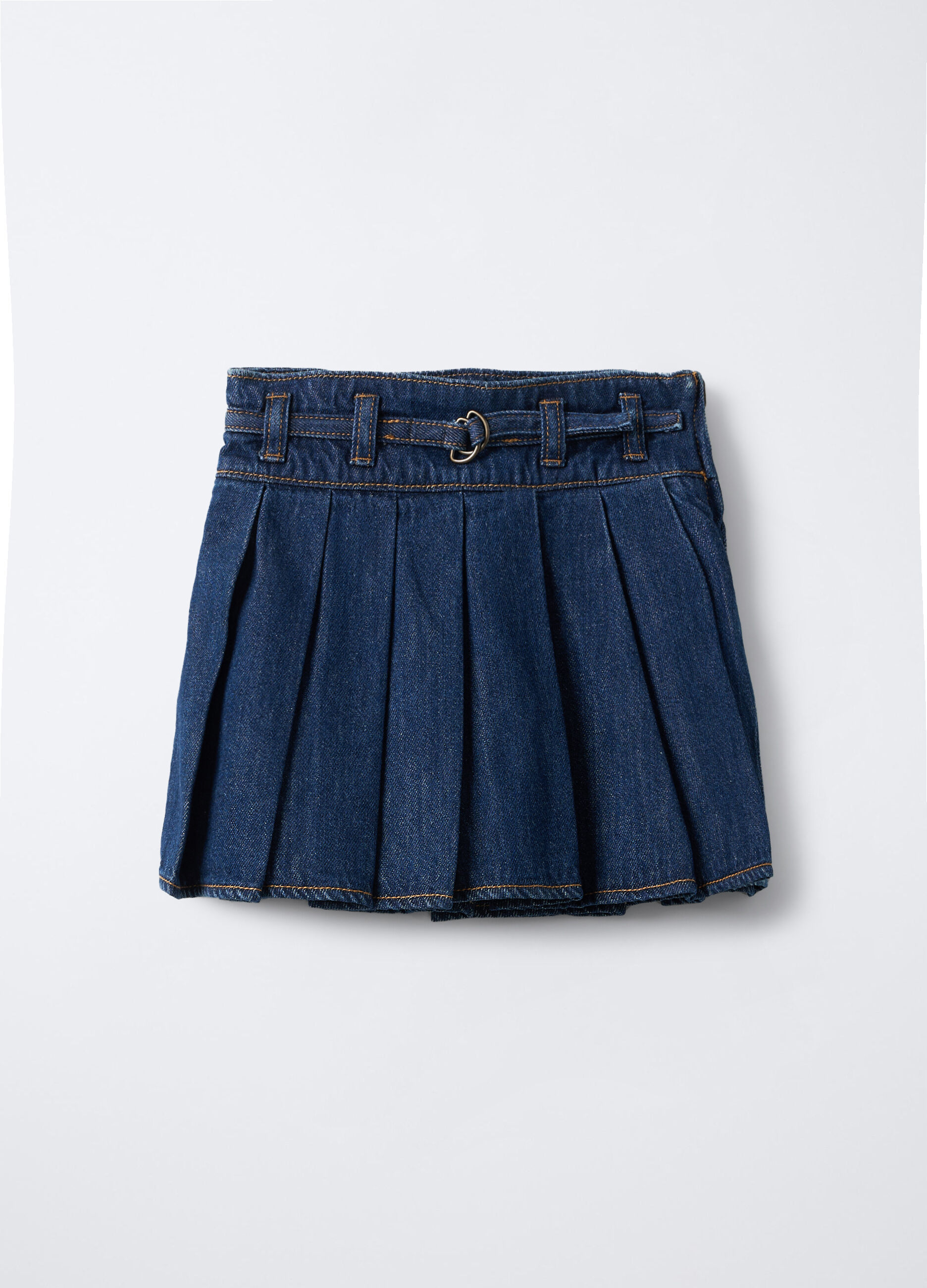 Minigonna plissettata in denim misto cotone bambina_0