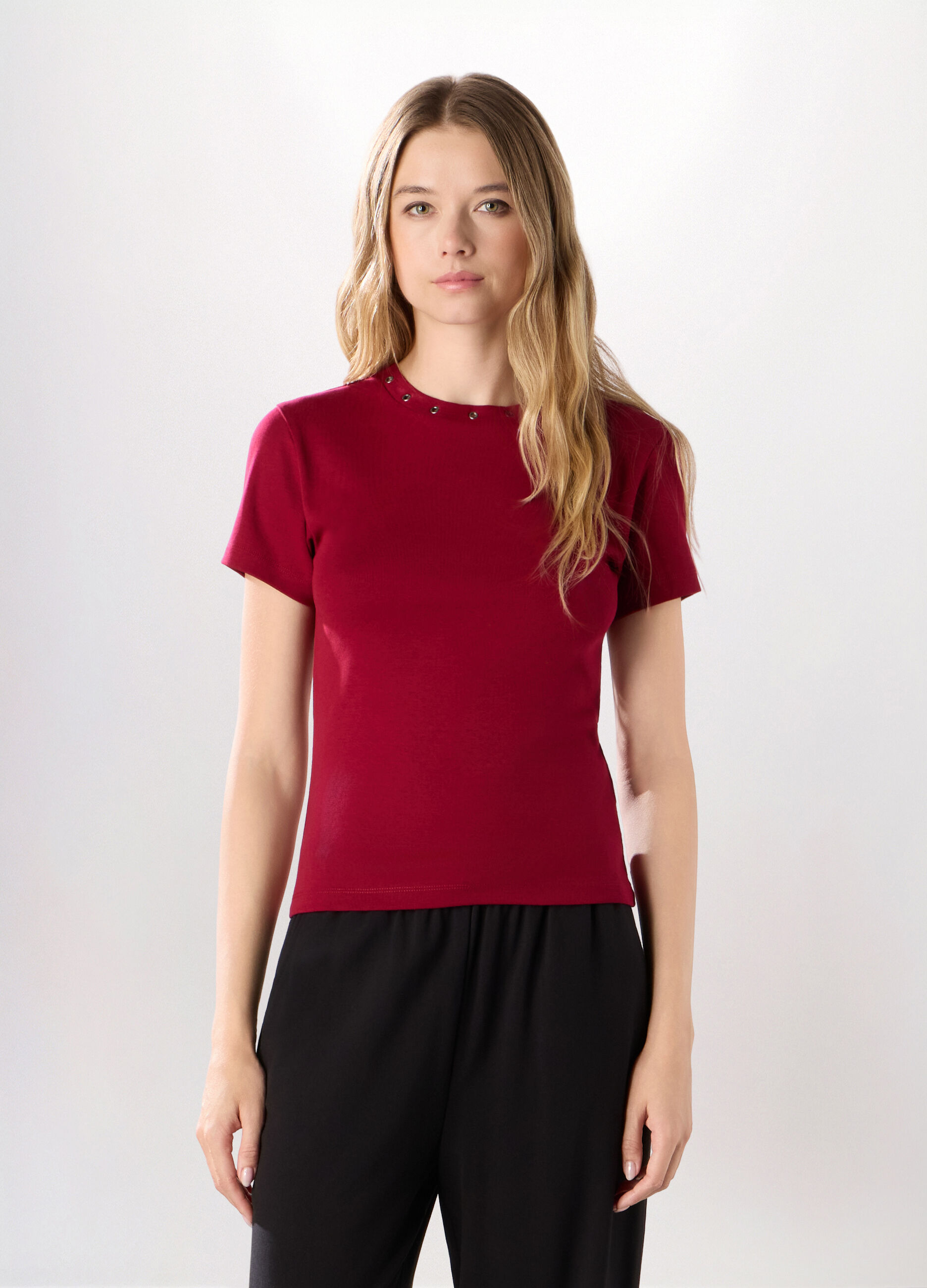 T-shirt in costina di puro cotone donna_0