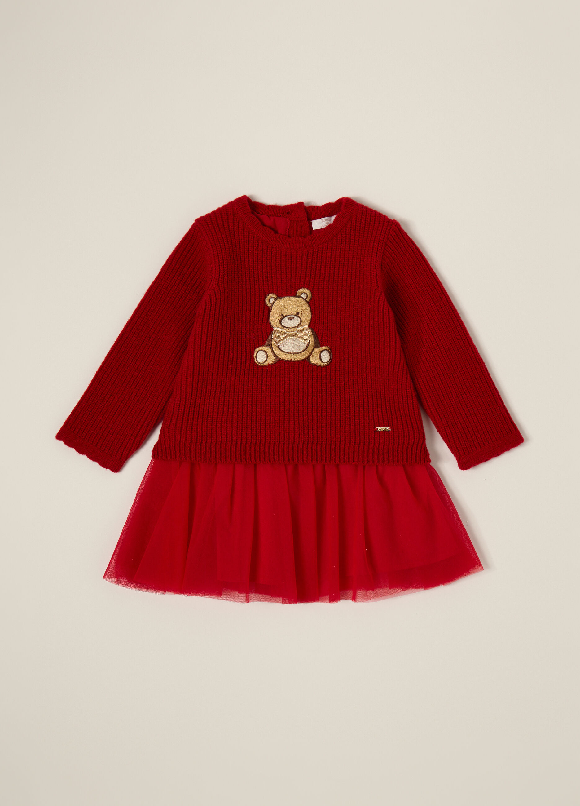 Vestito rosso per bambina con applicazione orsetto_0