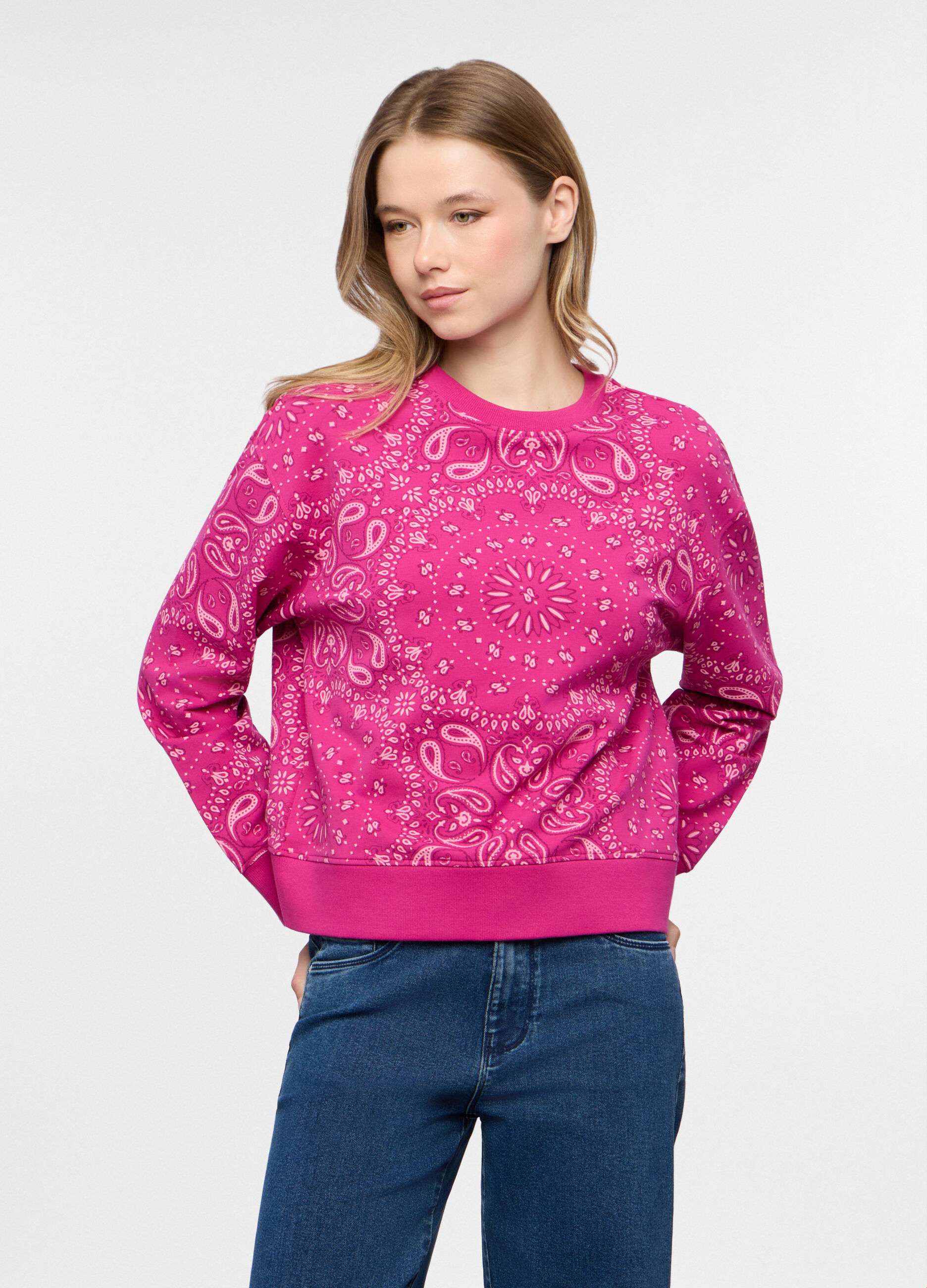 Felpa girocollo in french terry stretch donna_0