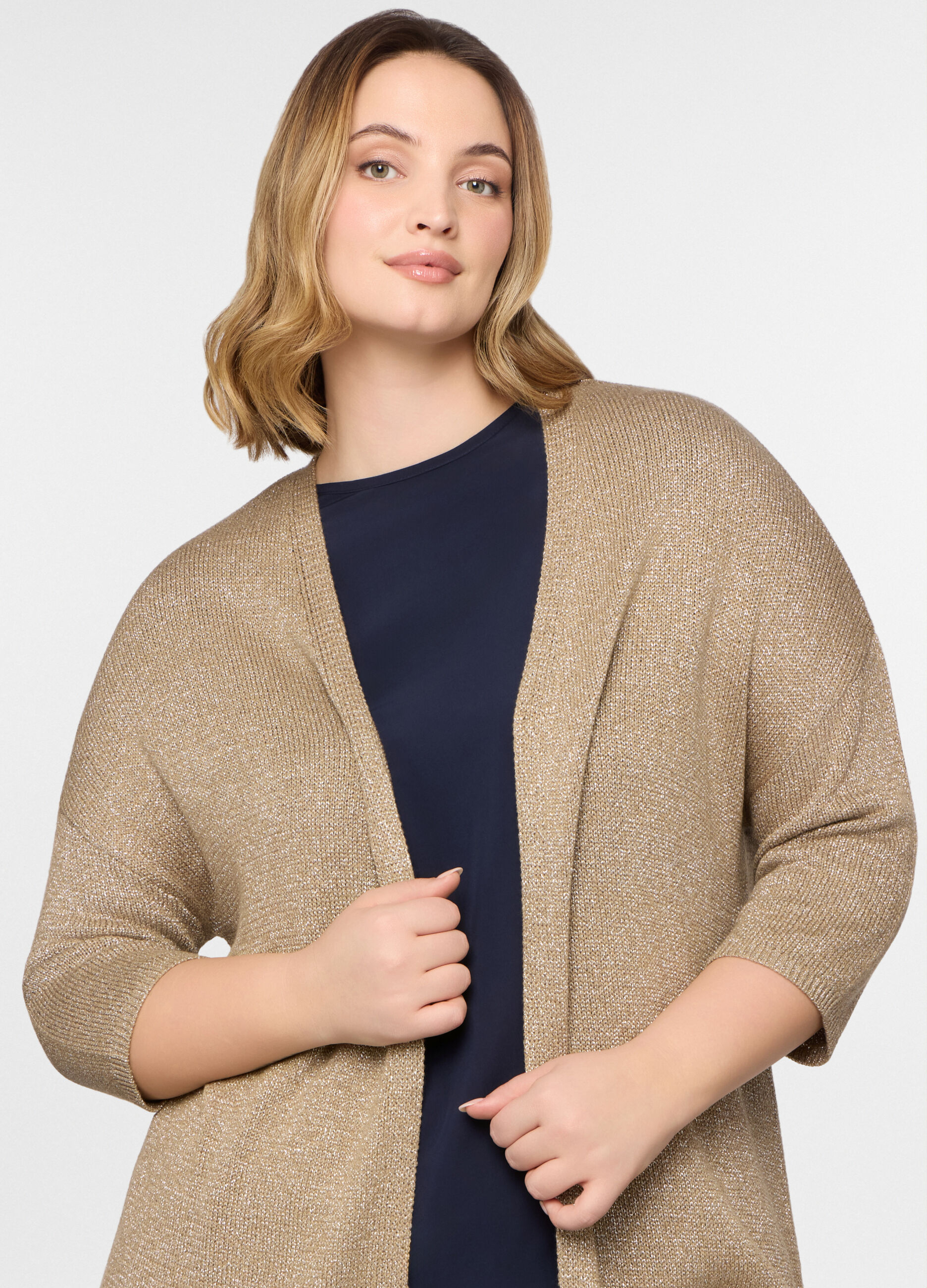 Cardigan aperto in maglia rasata donna_2