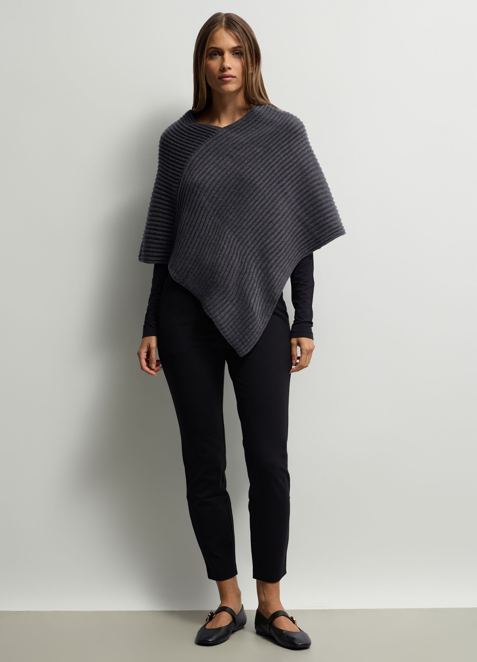 Poncho girocollo in costina donna_0