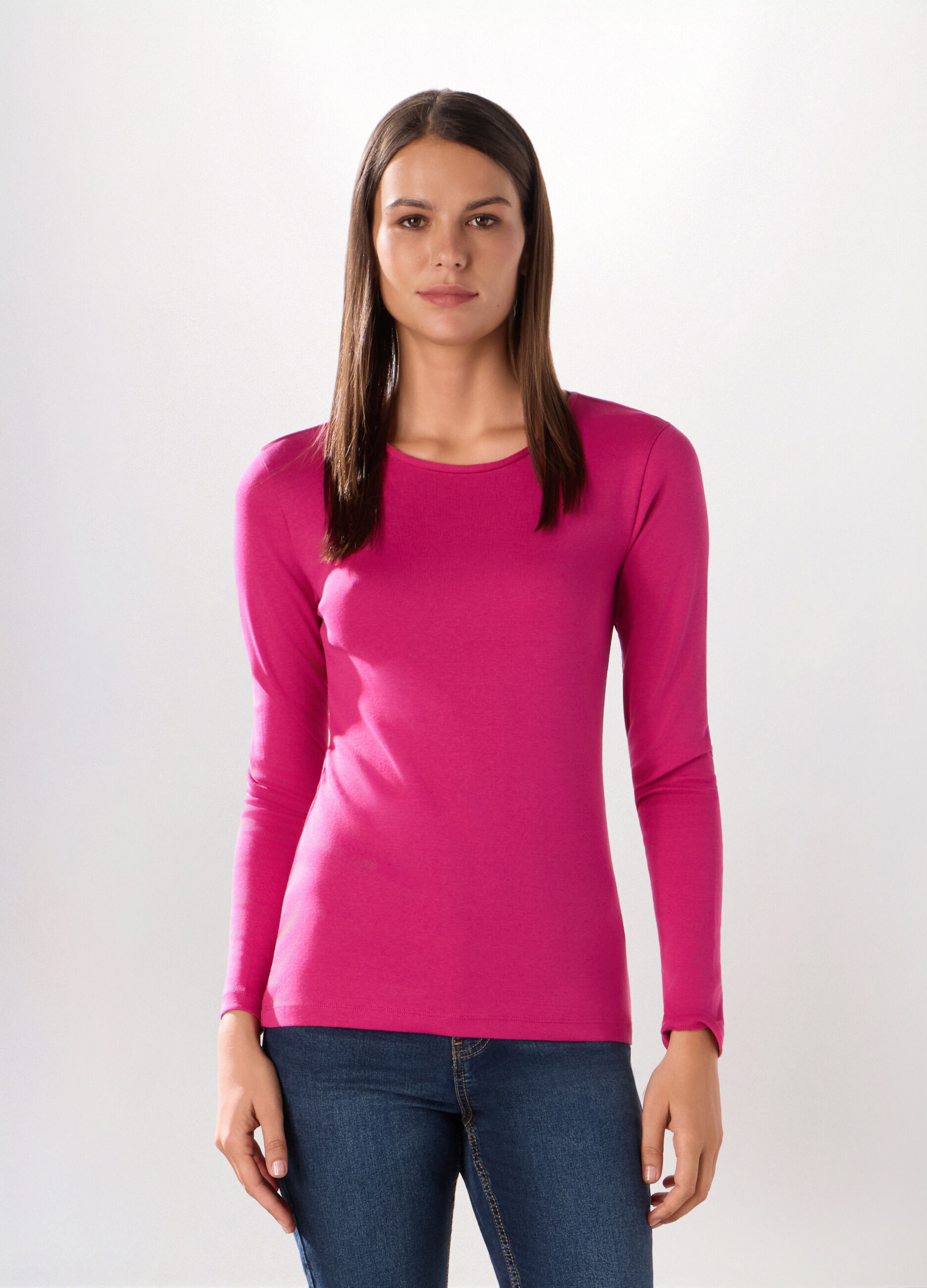 T-shirt in costina di puro cotone donna_0