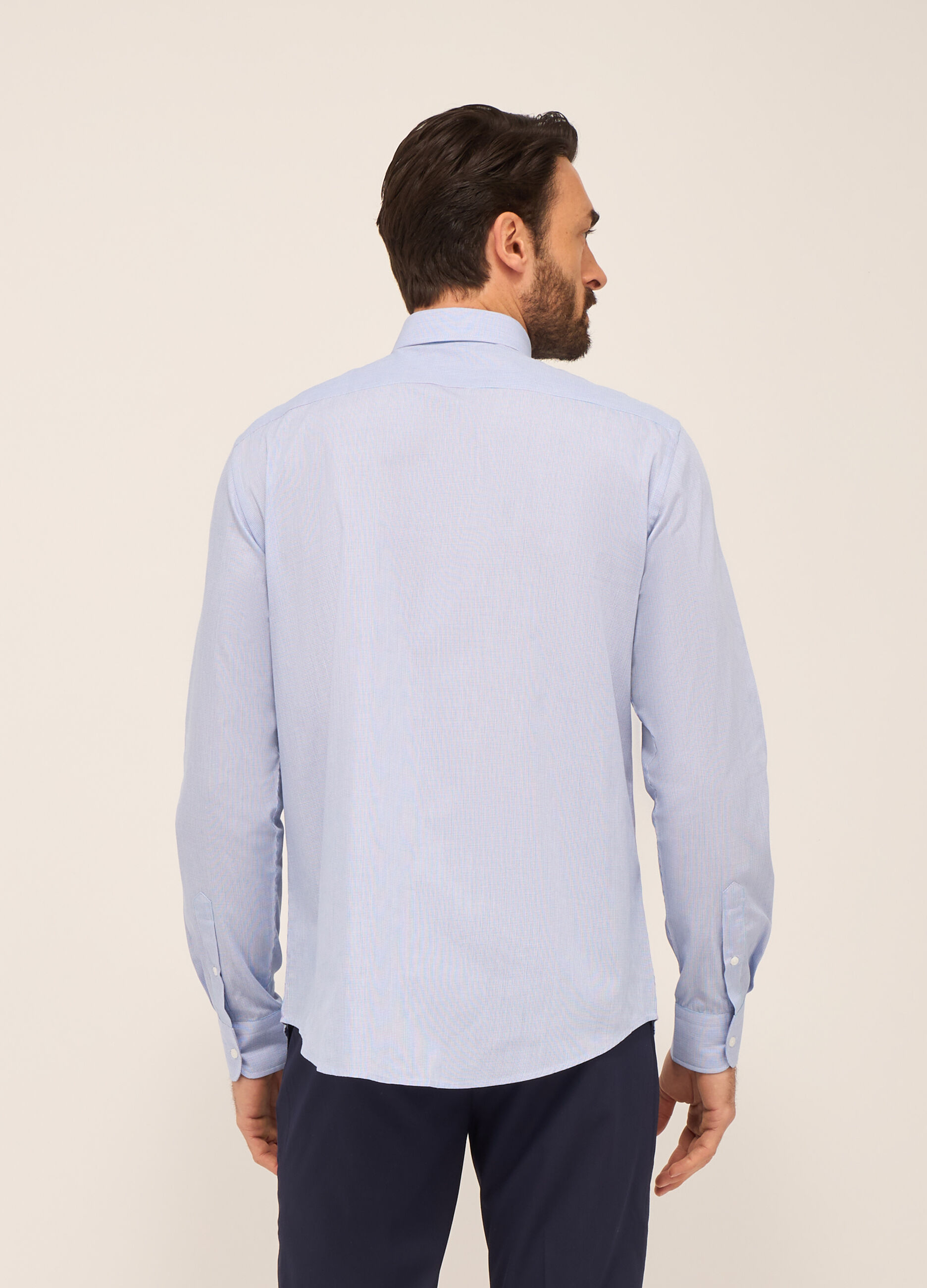 Camicia regular fit in misto cotone a micro-quadretti uomo_1