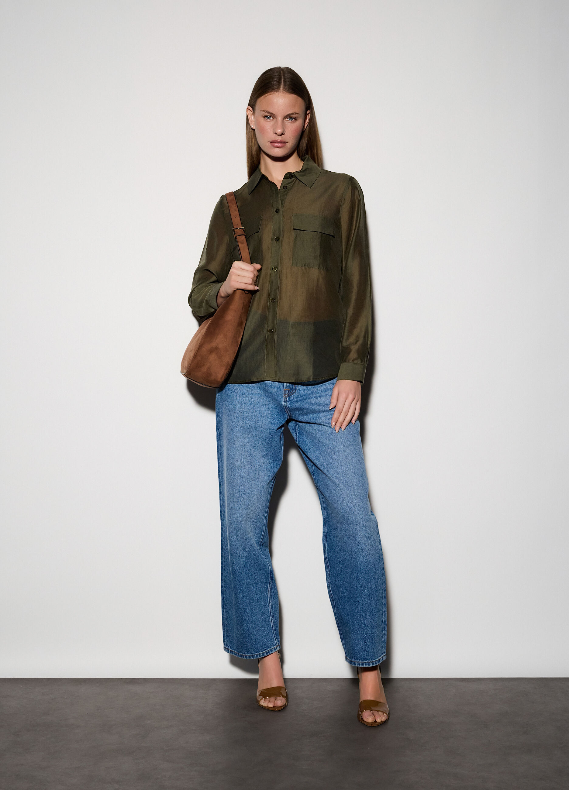 Pantaloni wide leg in denim donna_0