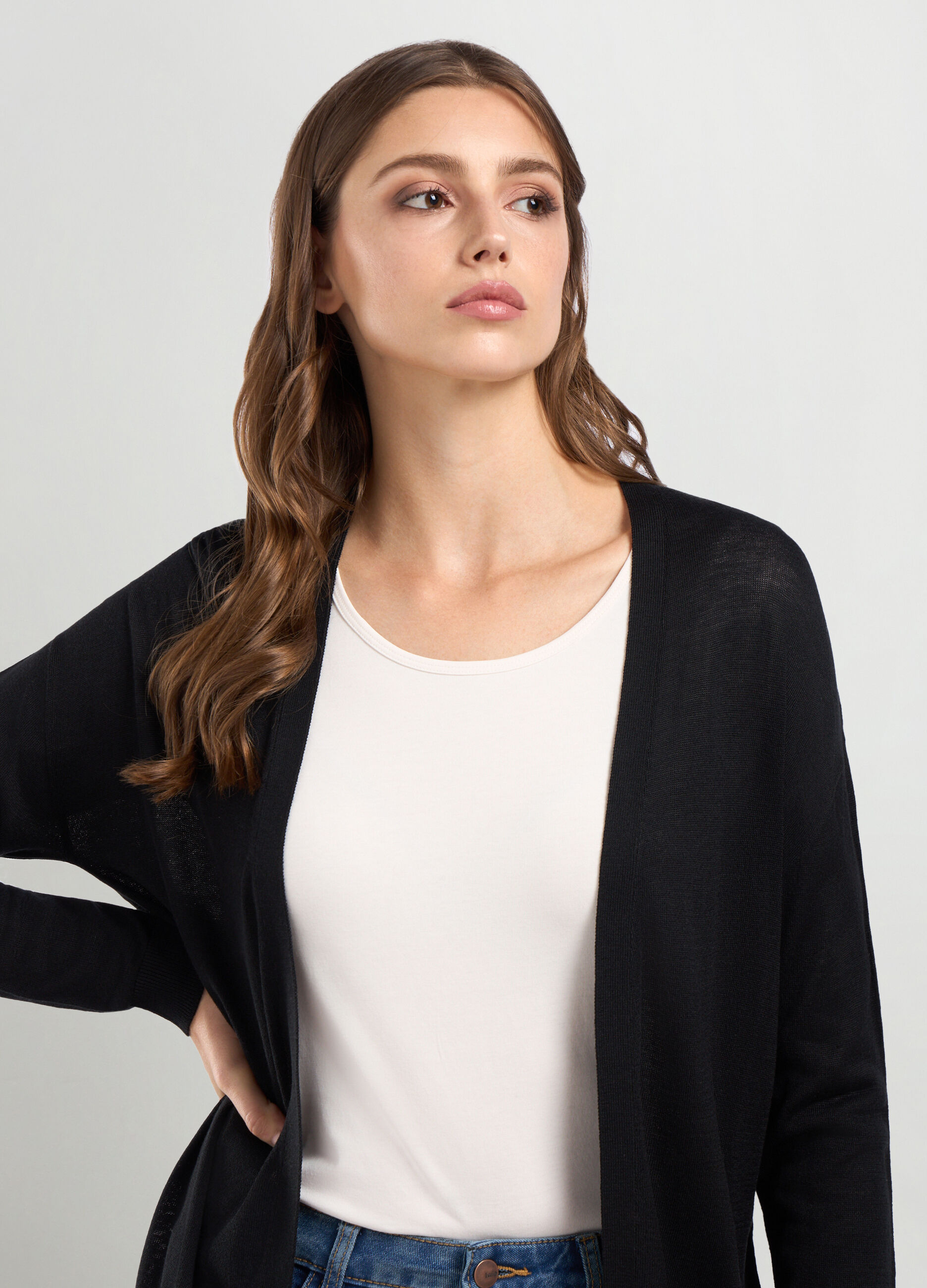 Cardigan in misto viscosa aperto donna_2
