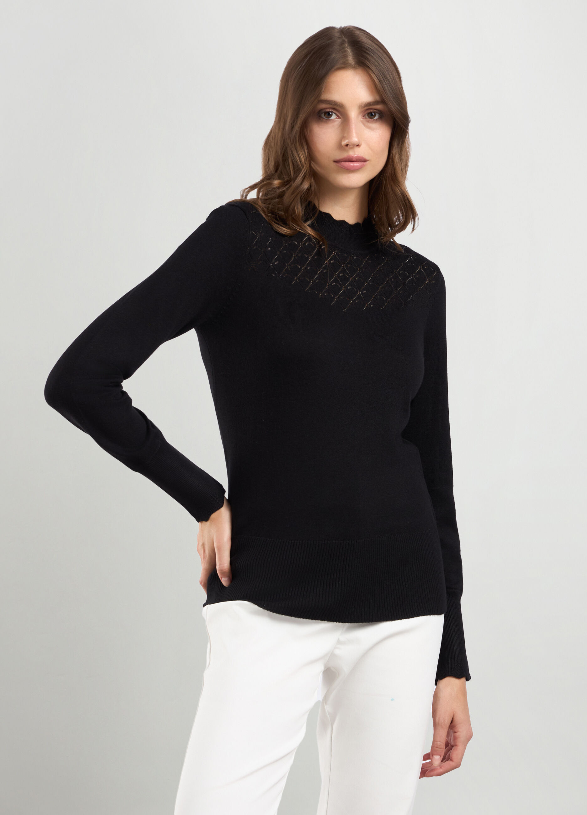 Tricot in misto viscosa con lavorazione traforata donna_0
