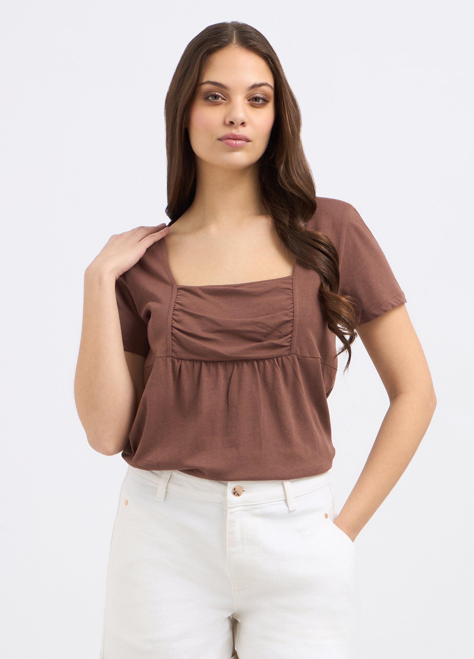 T-shirt in puro cotone con scollo quadrato donna