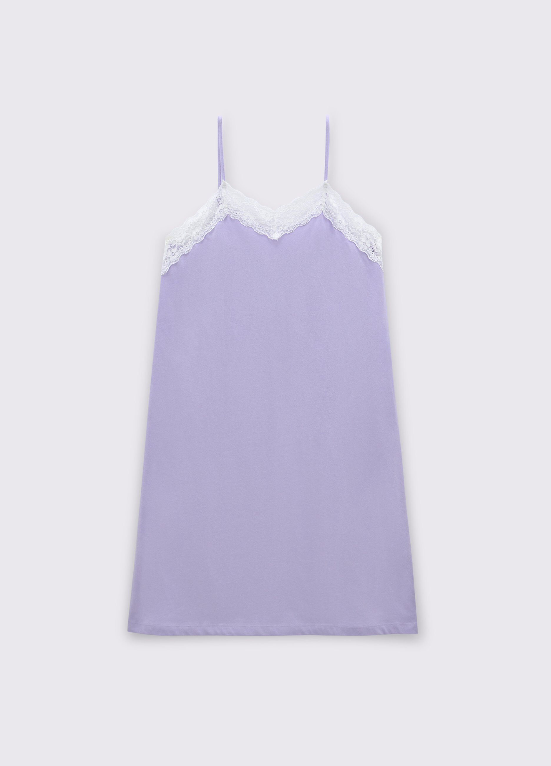 Camicia da notte in cotone con inserti in pizzo donna_0