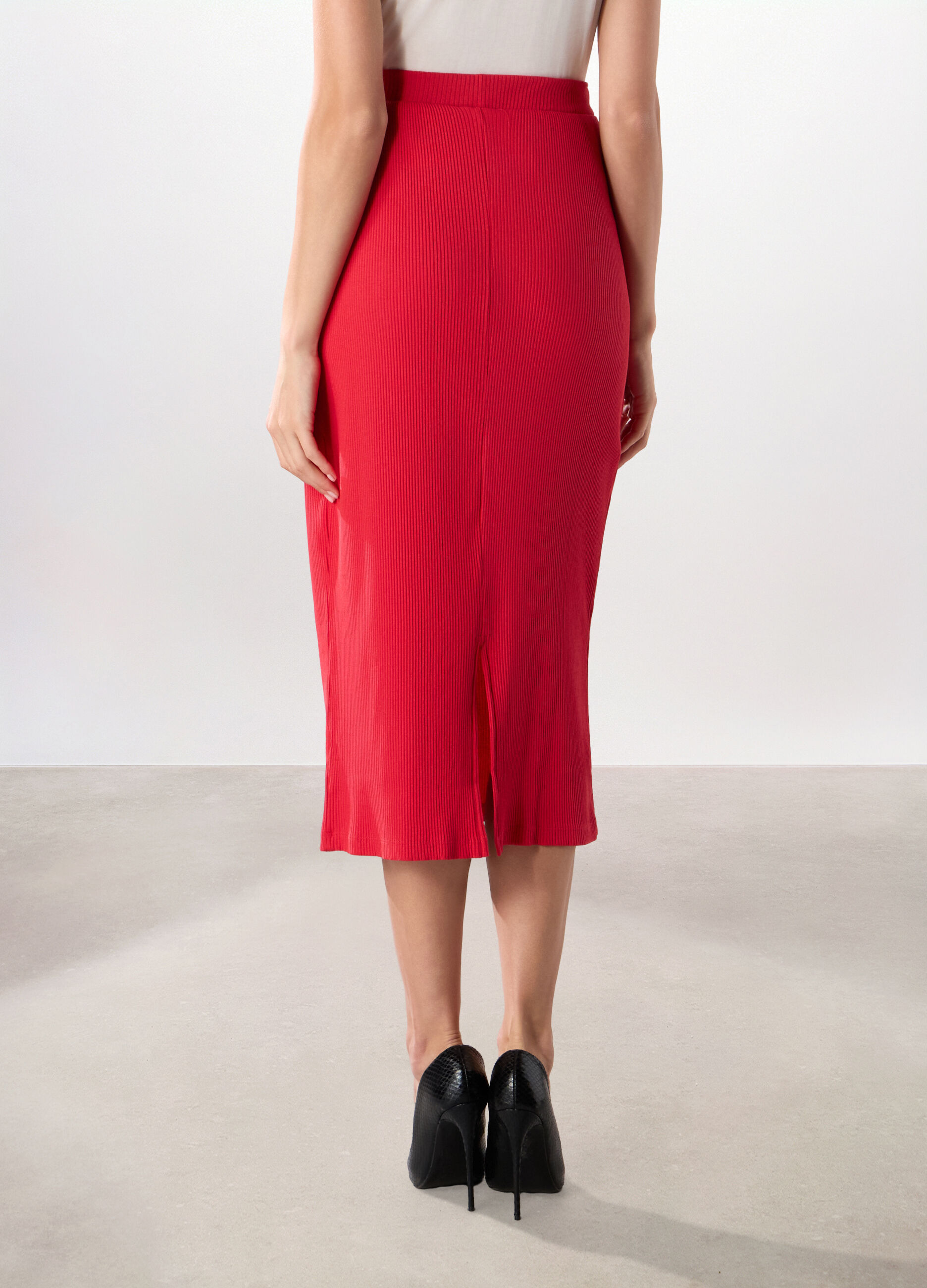 Gonna lunga in costina di cotone stretch donna_1