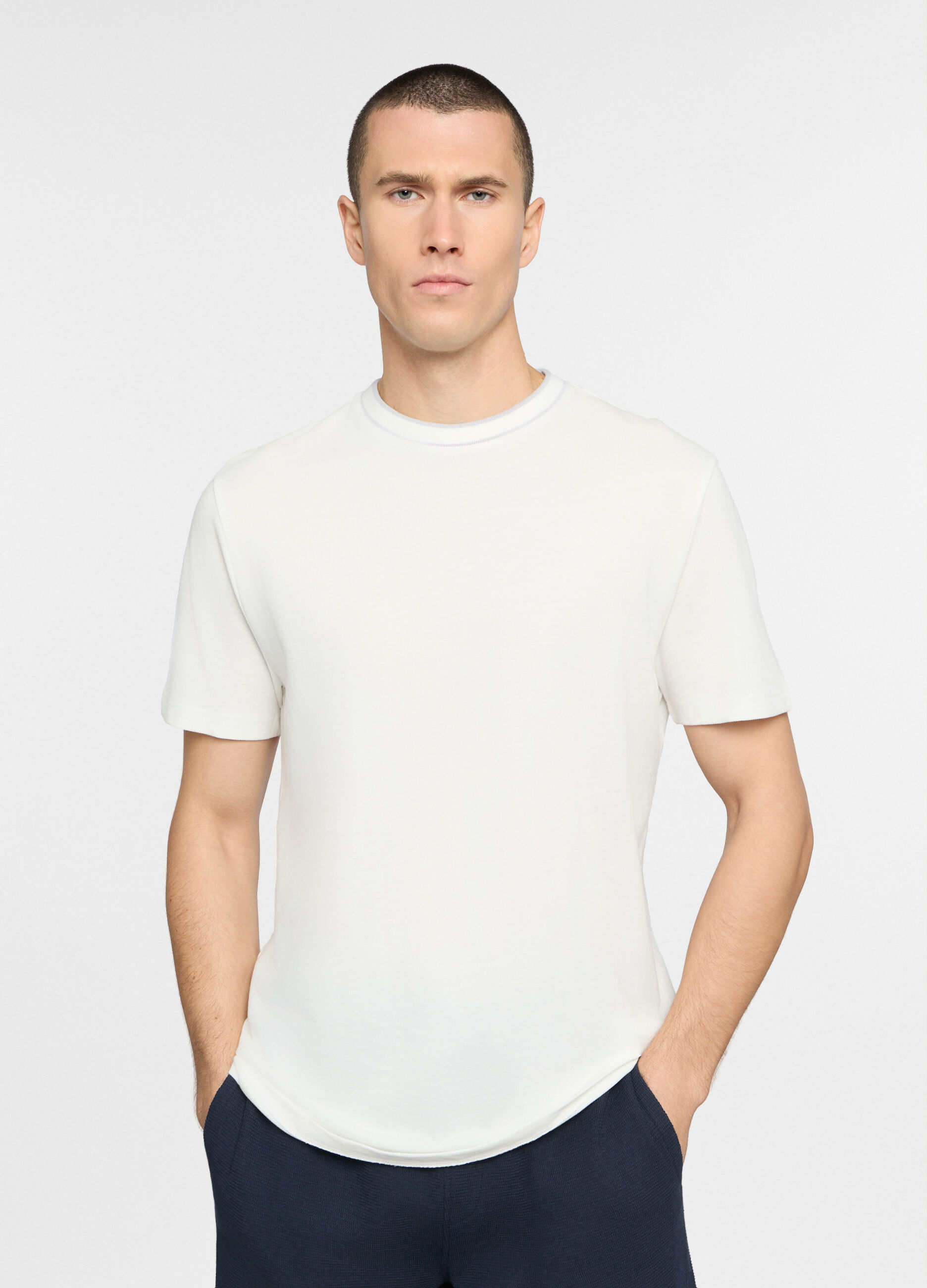 Maglietta girocollo in piquet di cotone uomo_0