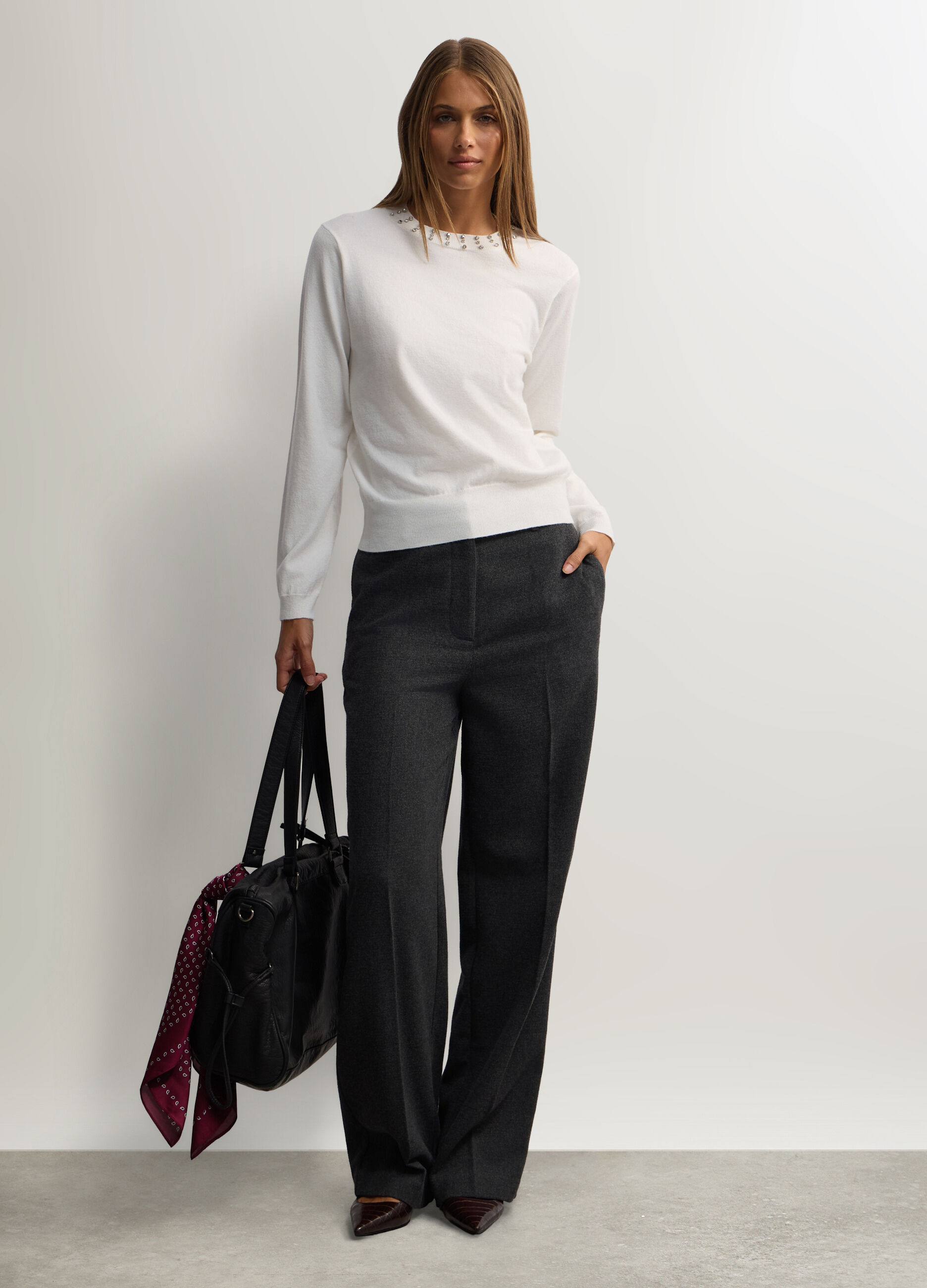 Pantaloni Fit Regular jaquard misto lana donna_0