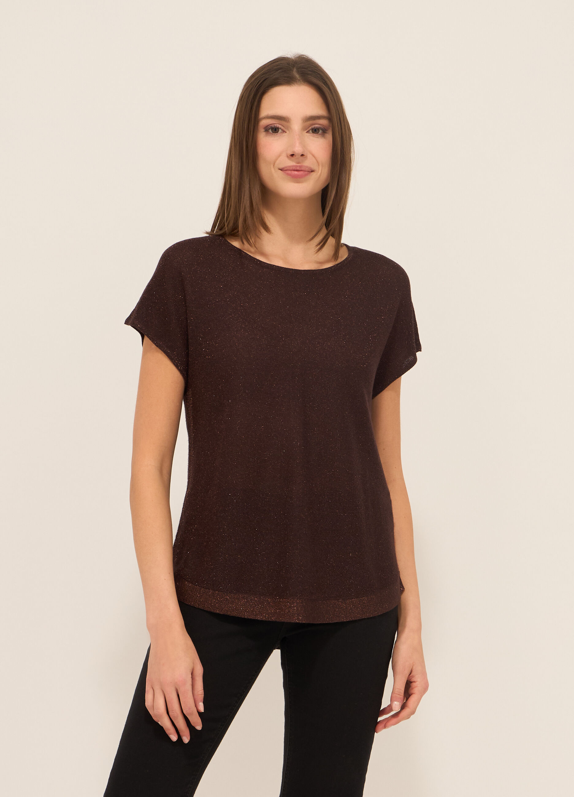 Tricot misto viscosa a maniche corte donna_0
