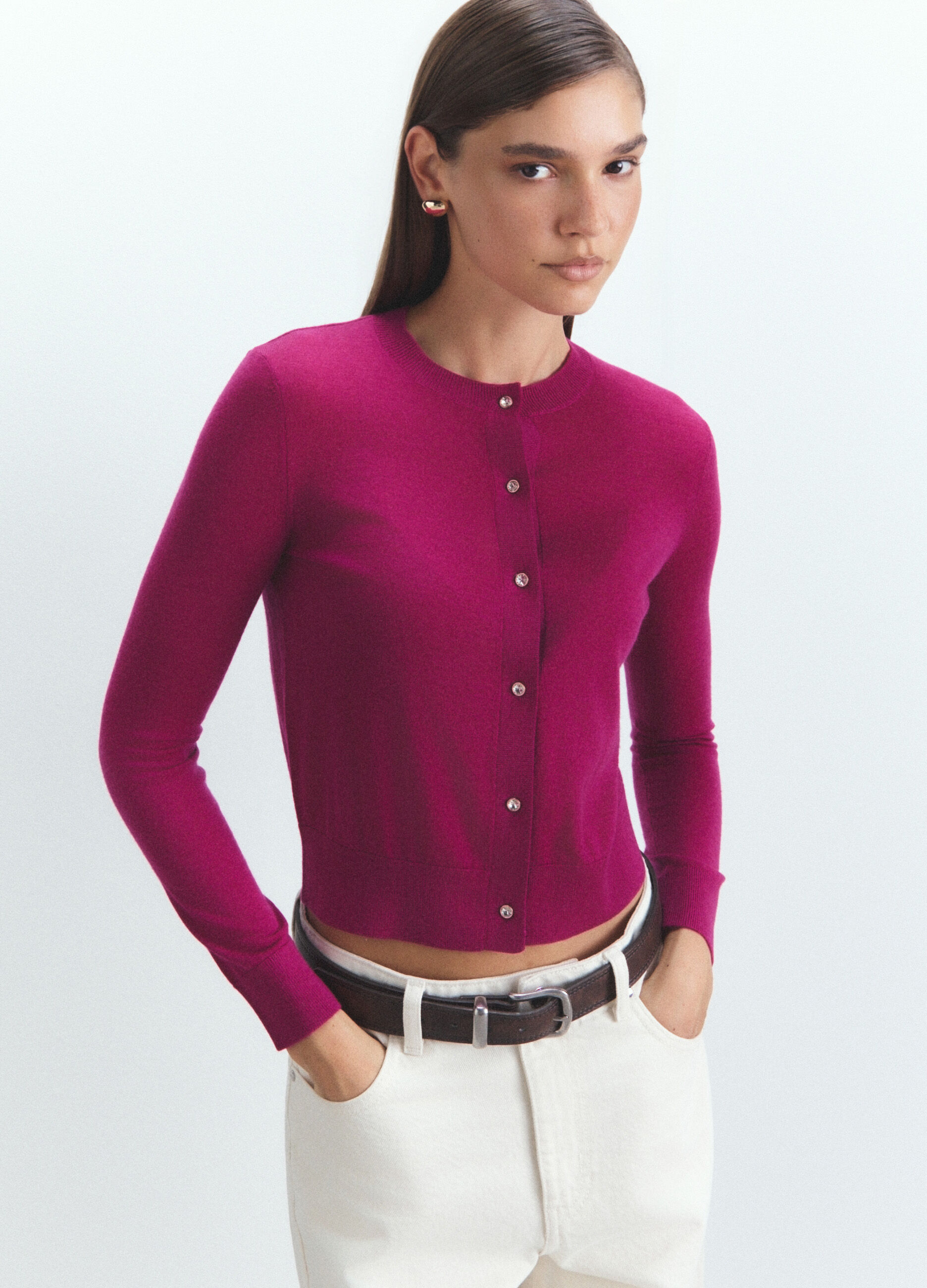 Cardigan girocollo rasato donna_1