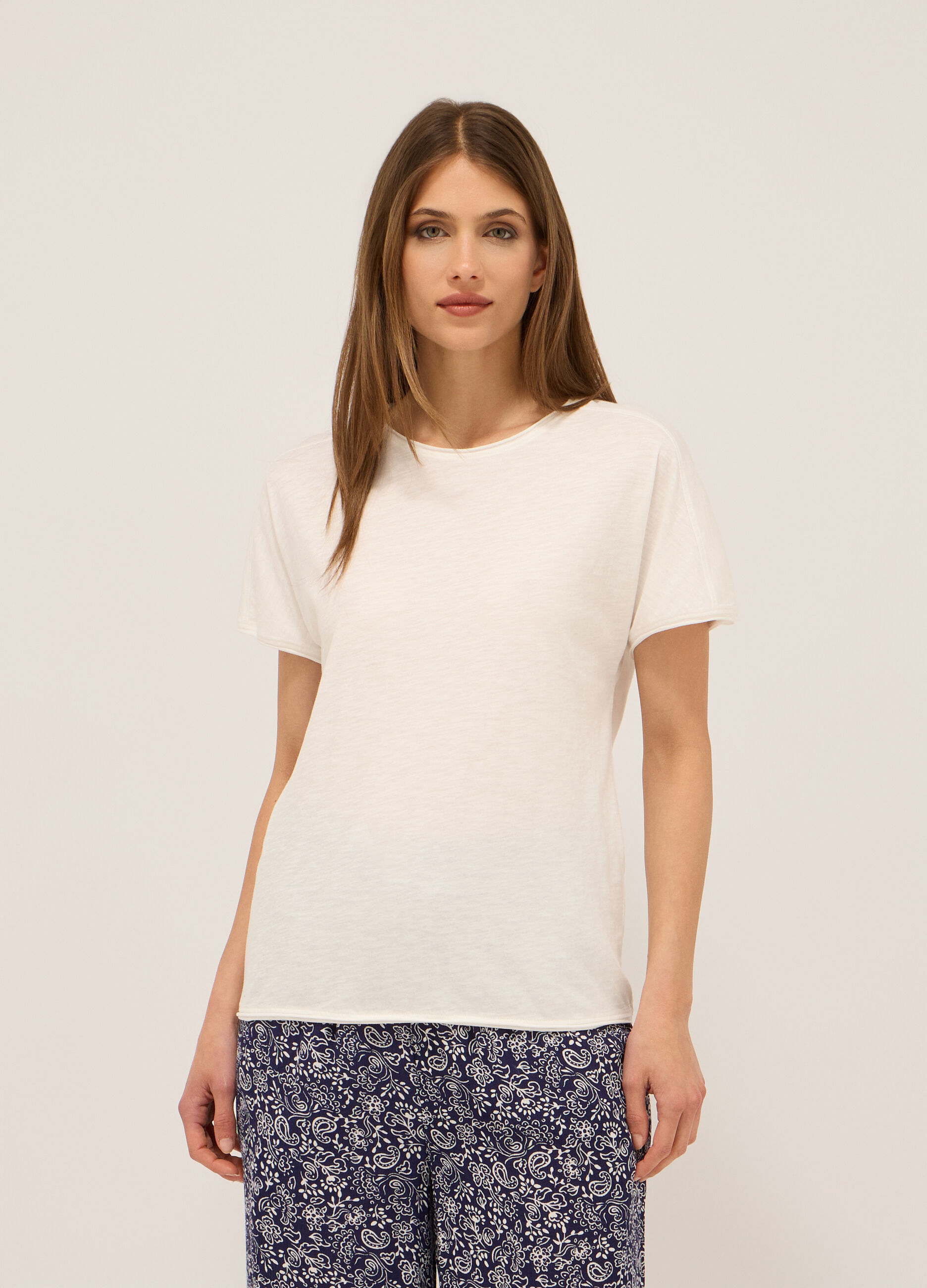 T-shirt in jersey slub di puro cotone donna_0