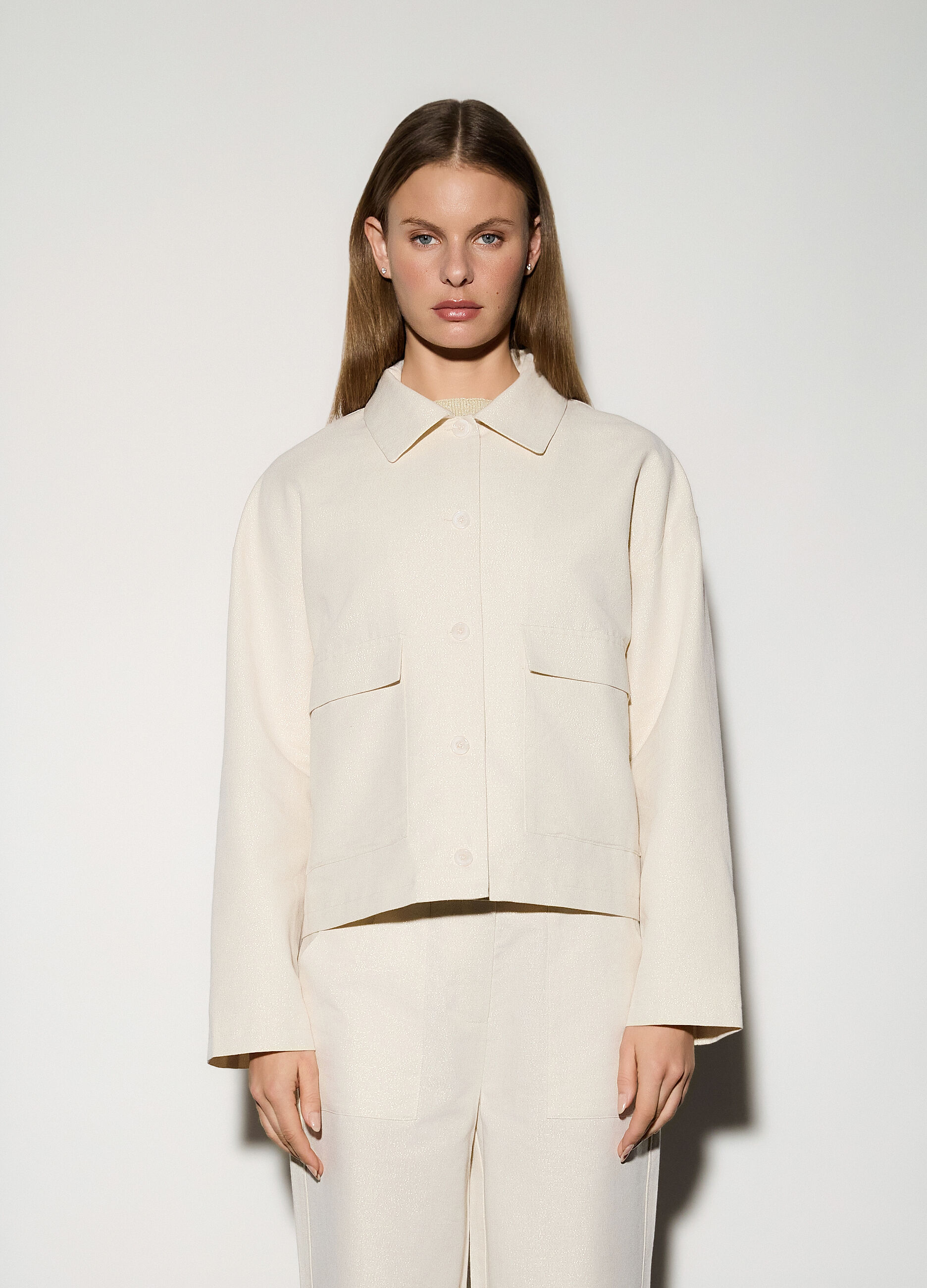 Giacchina misto lino con colletto alla francese donna_1