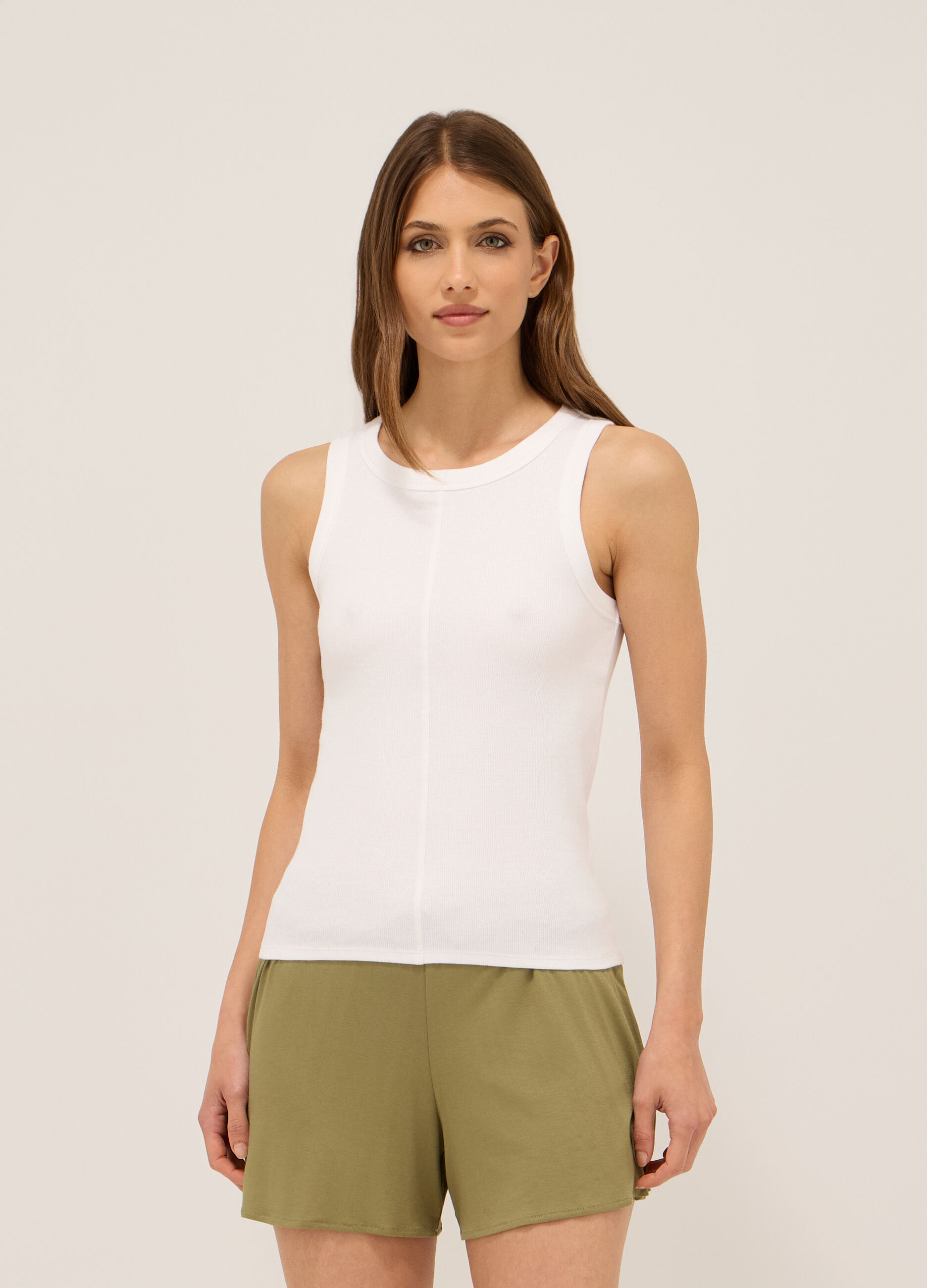 Canotta in costina di cotone stretch donna_0