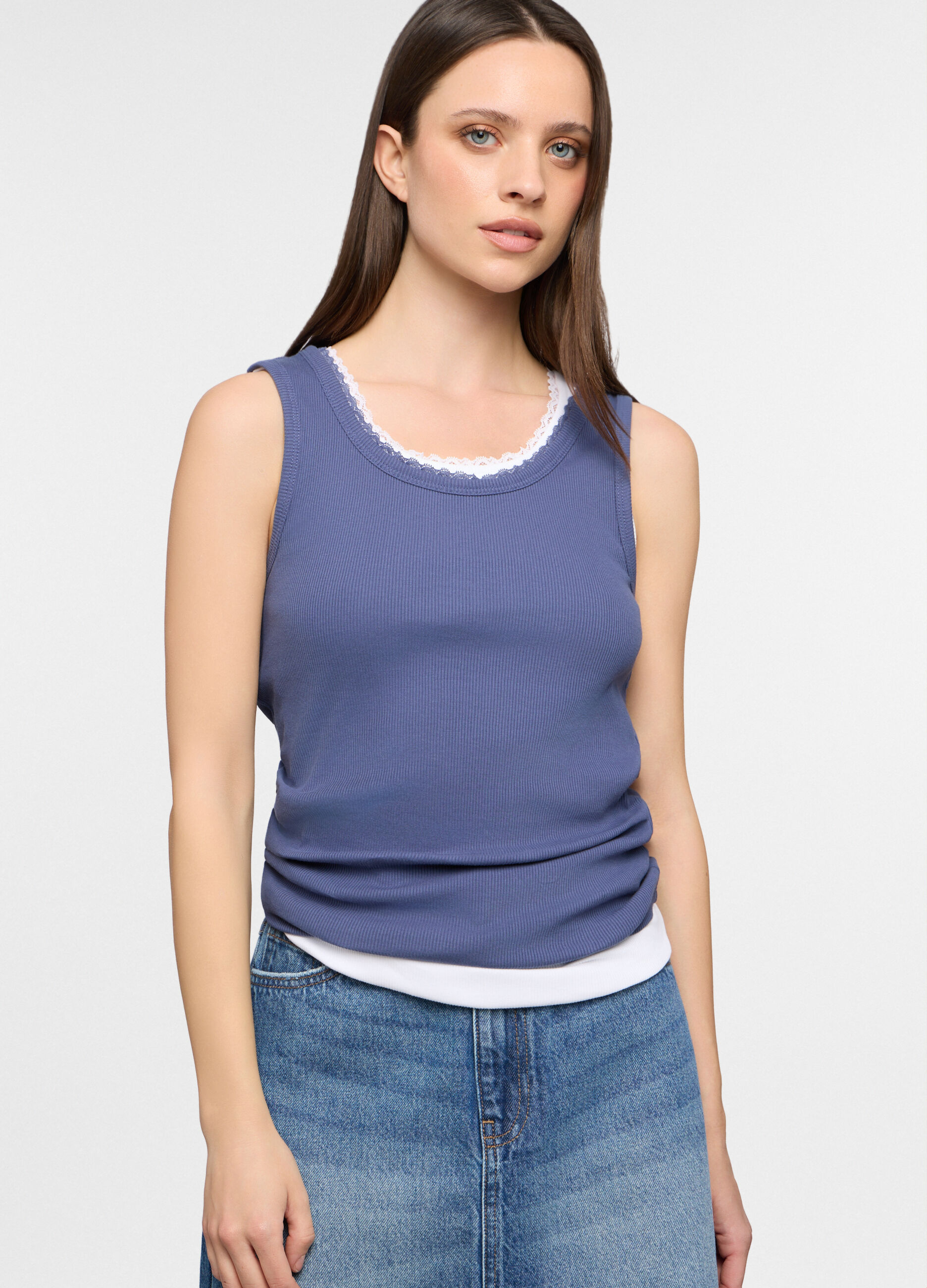 Canotta girocollo in costina donna_0