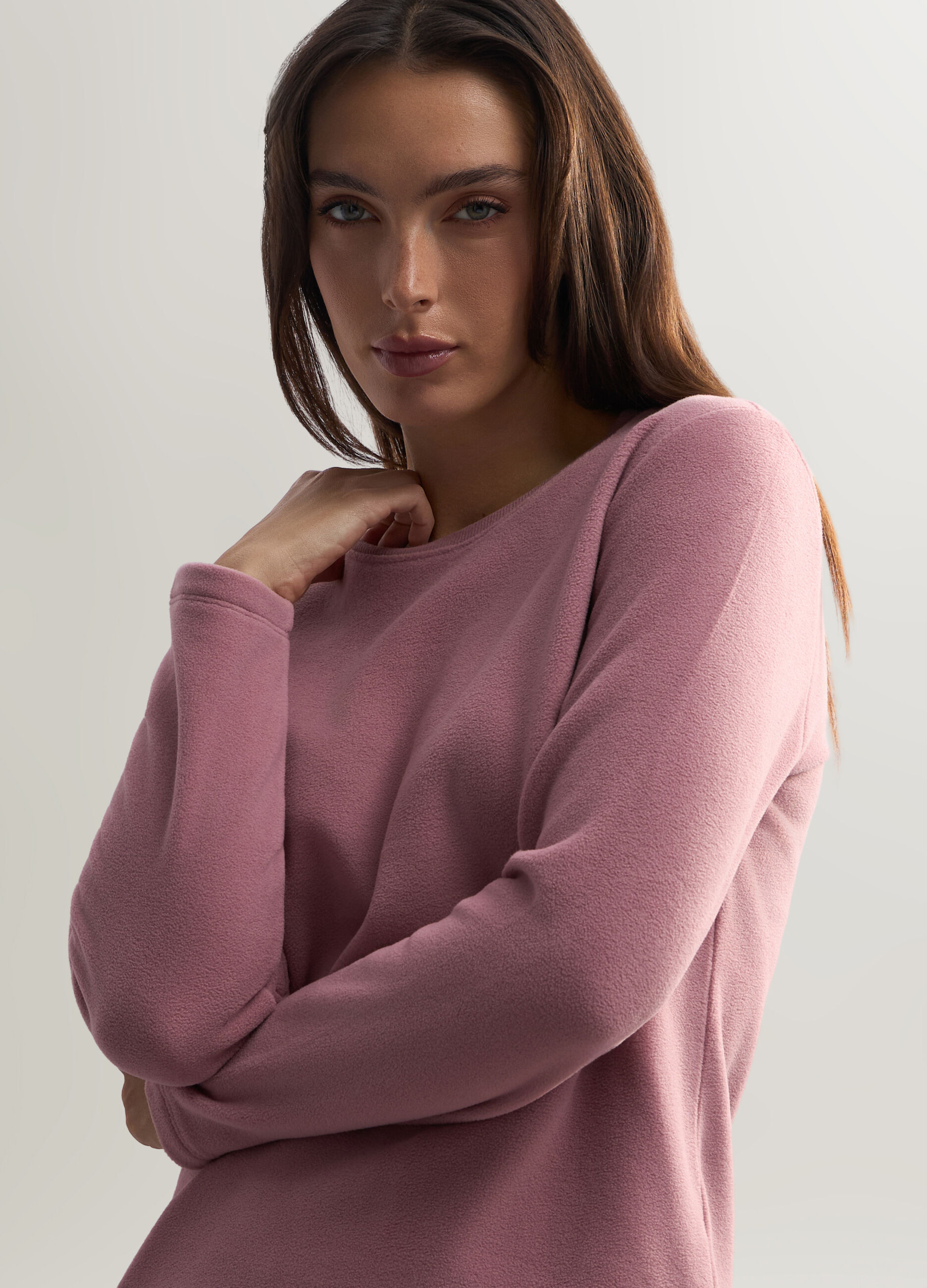 Felpa girocollo in pile donna_2