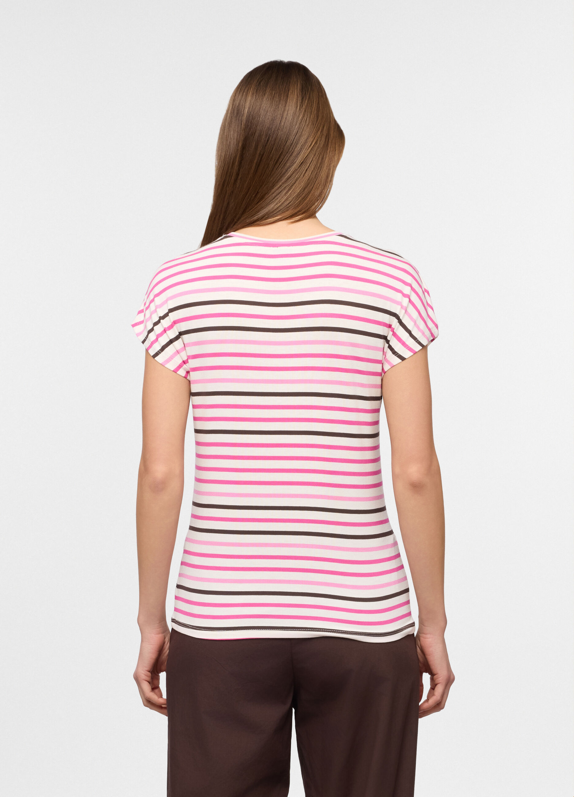 T-shirt a girocollo fit regular in viscosa stretch a righe donna_1