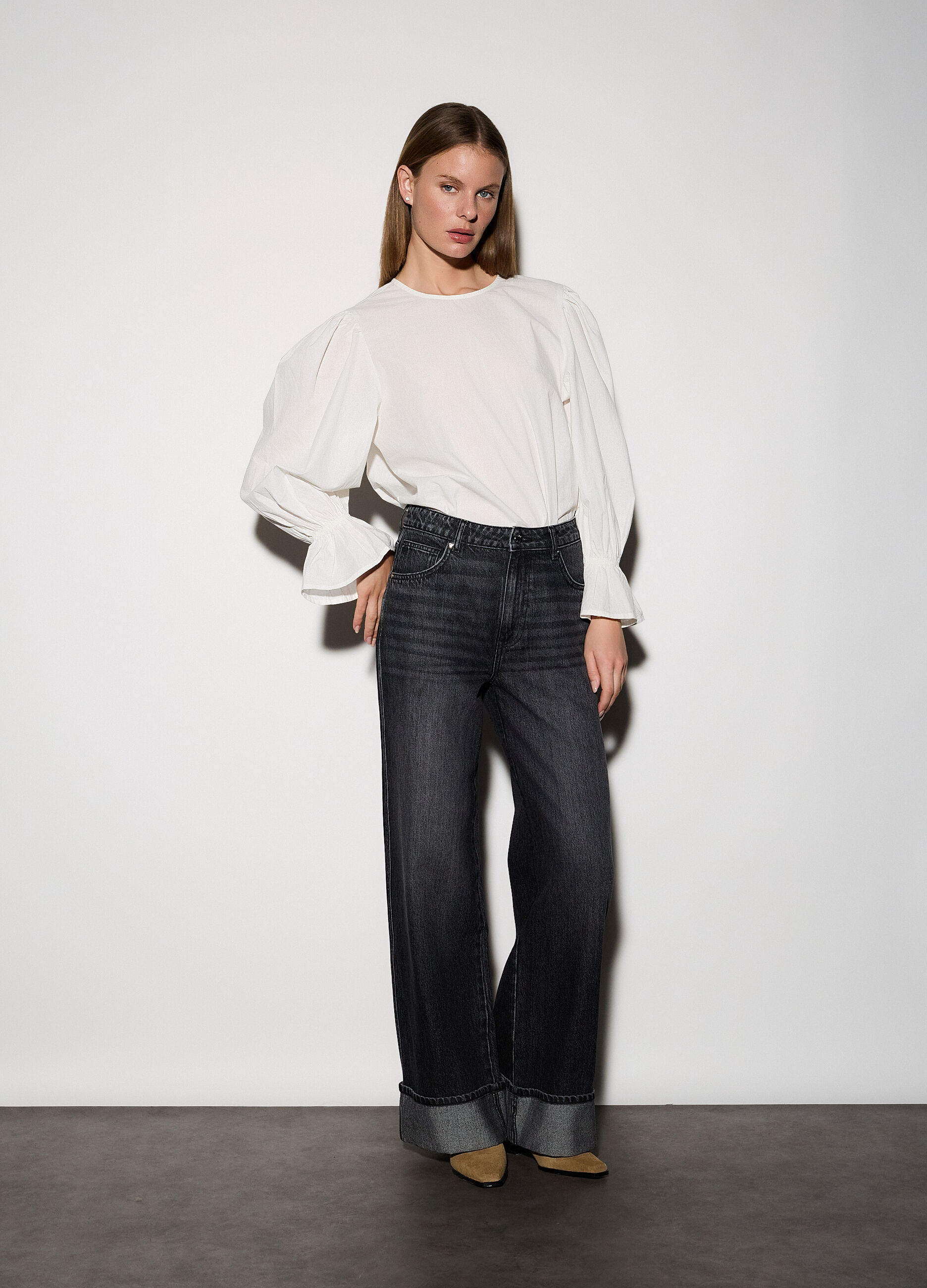 Blusa girocollo in popeline donna_0