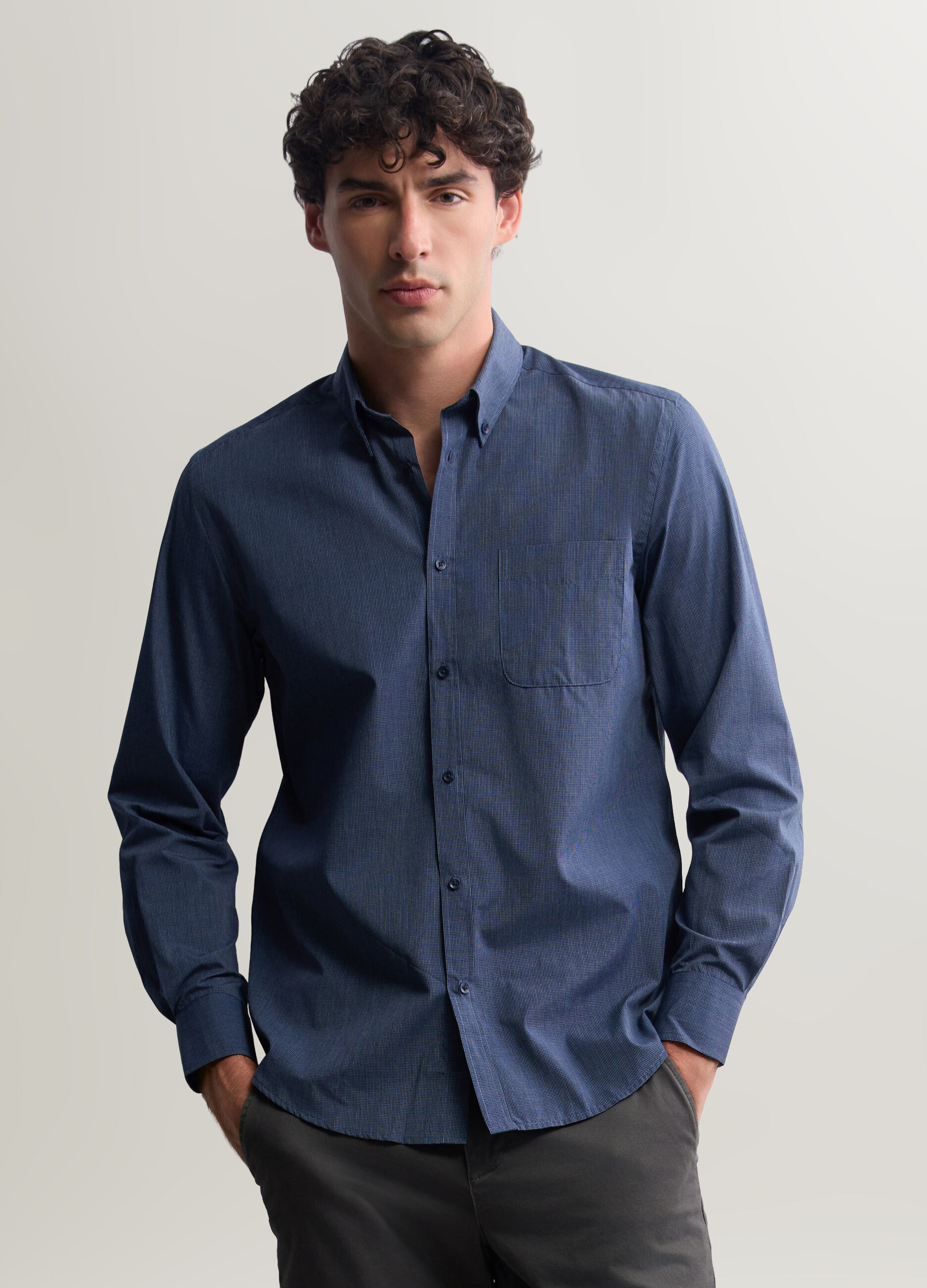 Camicia regular fit in misto cotone uomo_0