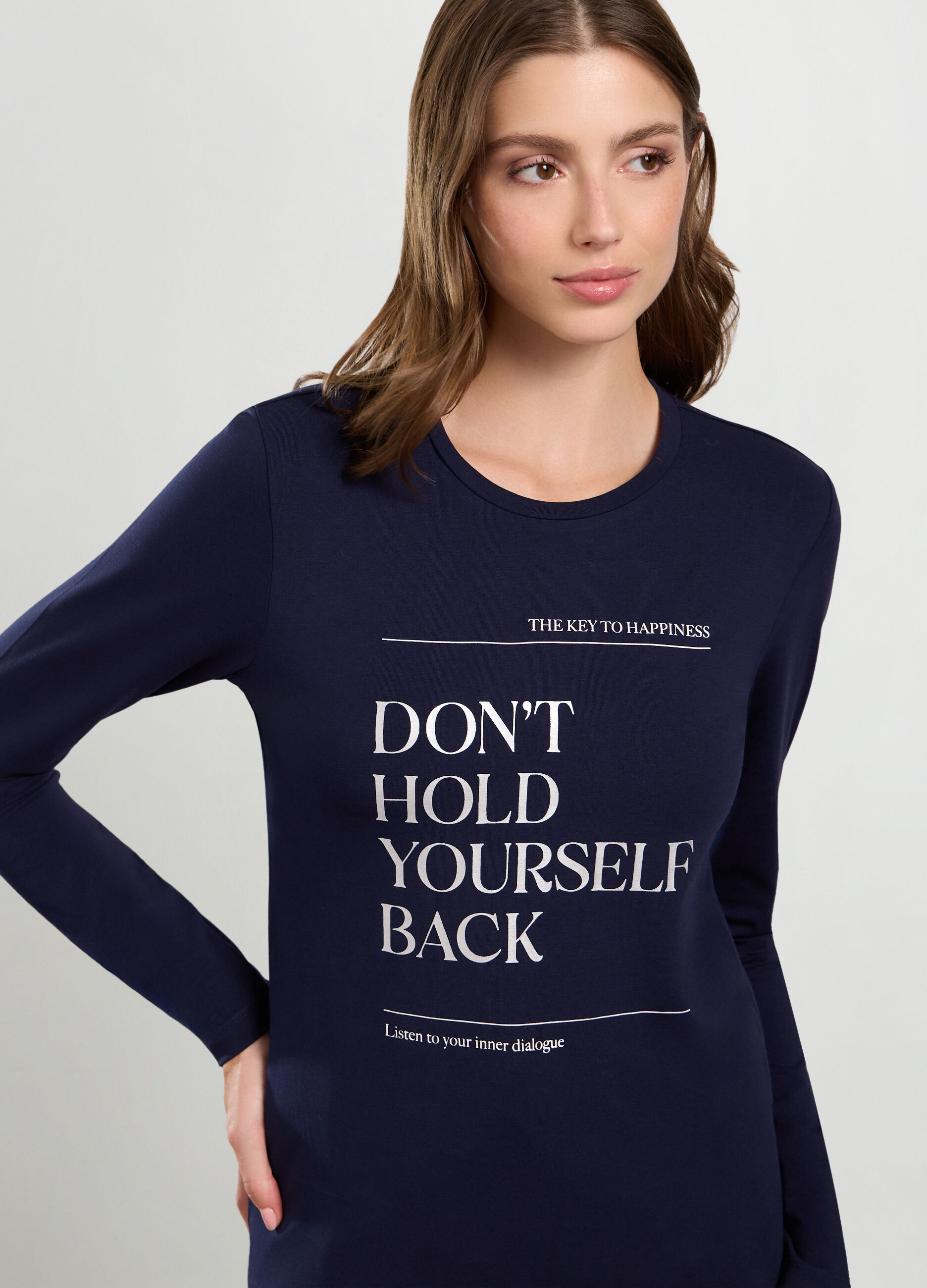 T-shirt in cotone stretch con stampa donna_2