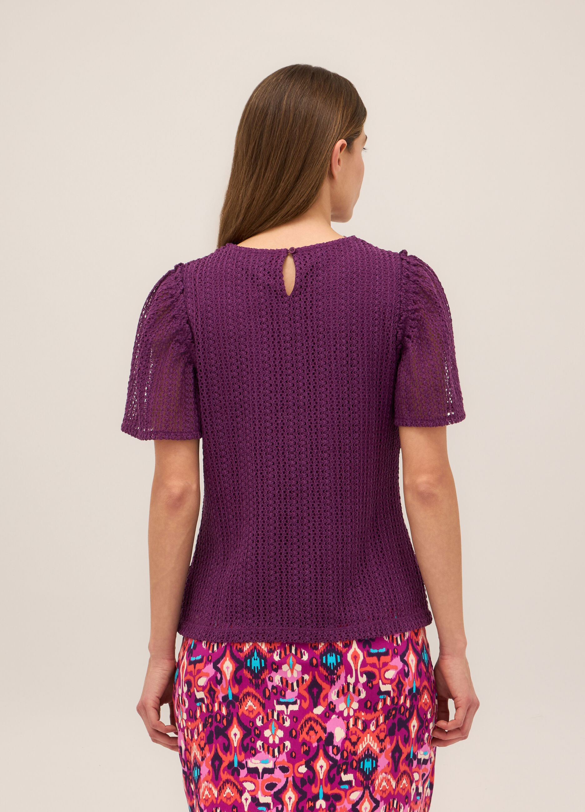 T-shirt in misto cotone lavorato donna_1