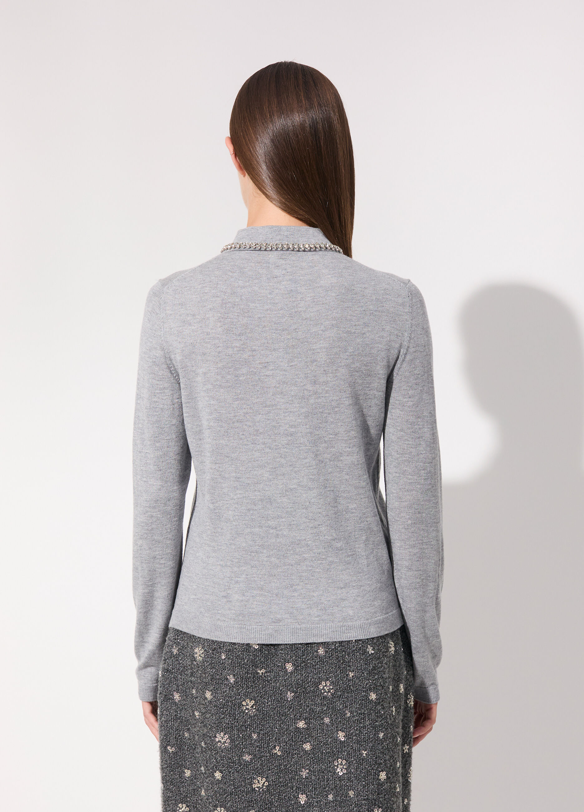Polo in tricot misto lana a manica lunga donna_2