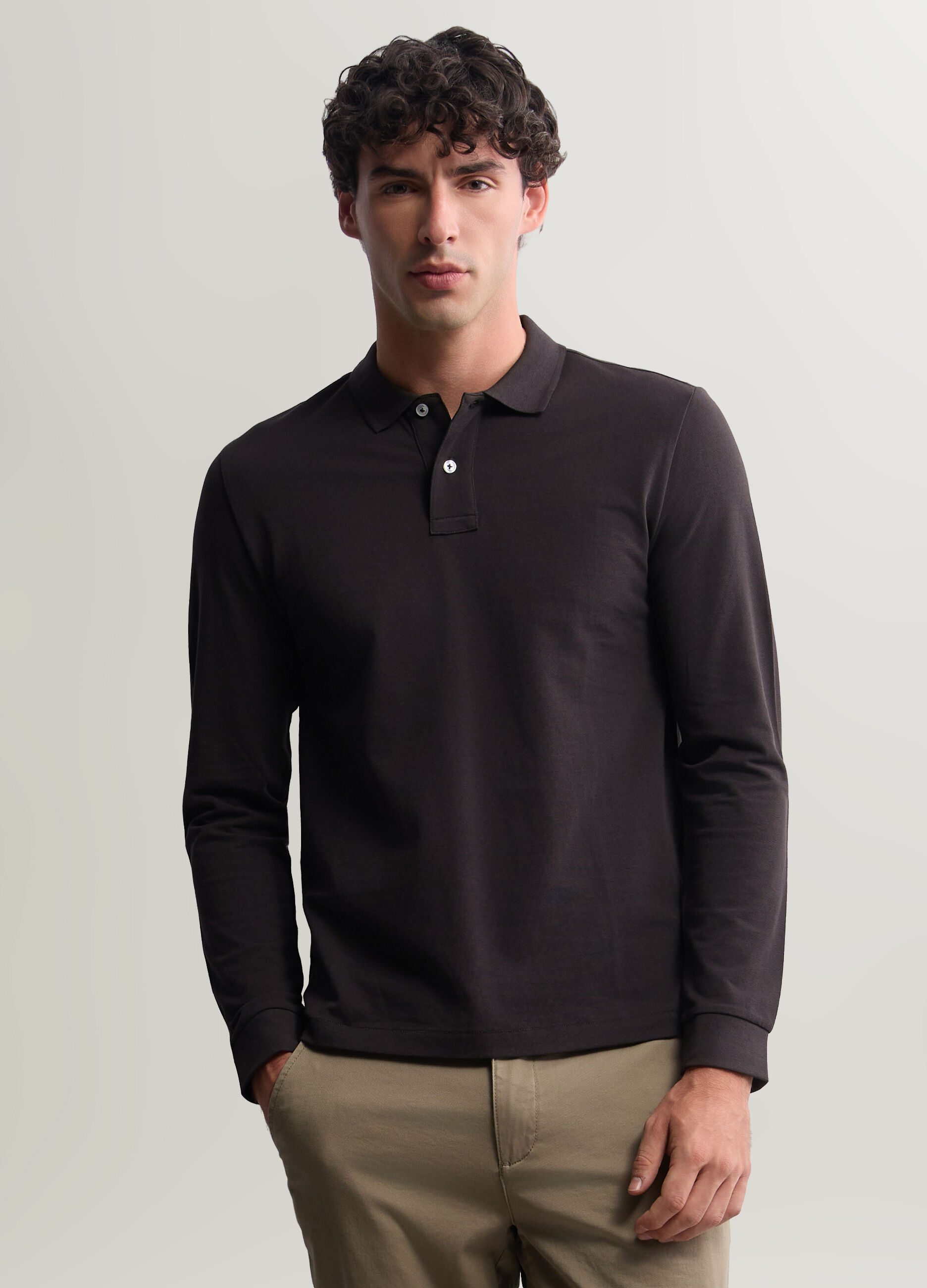 Polo a maniche lunghe in piquet di cotone uomo_0