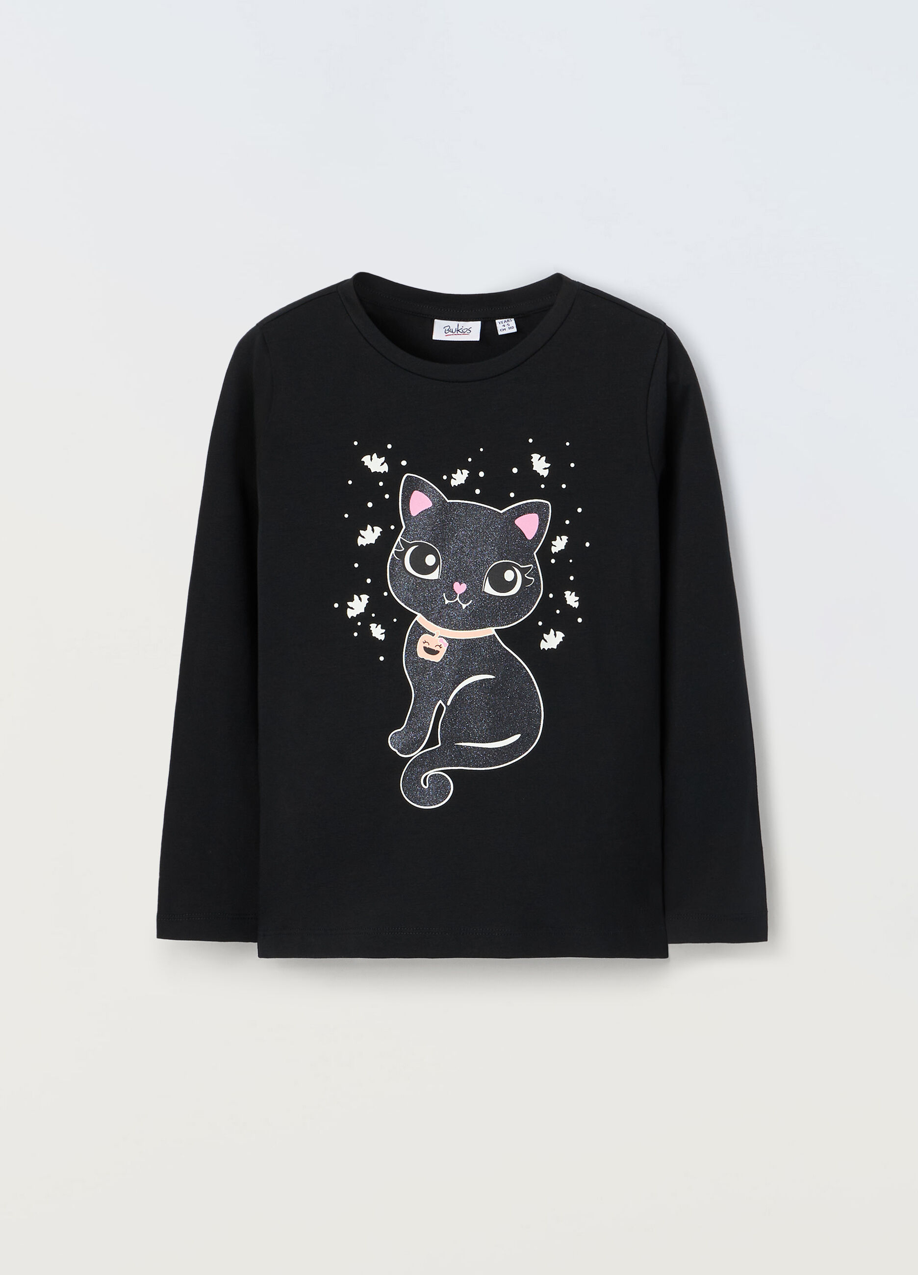 T-shirt con stampa glitter in jersey stretch bambina_0