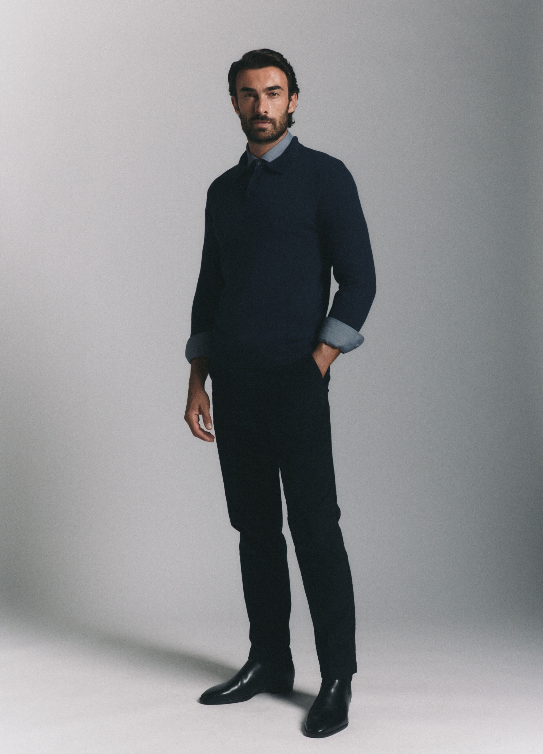 Polo a maniche lunghe in maglia di lambswool uomo_0