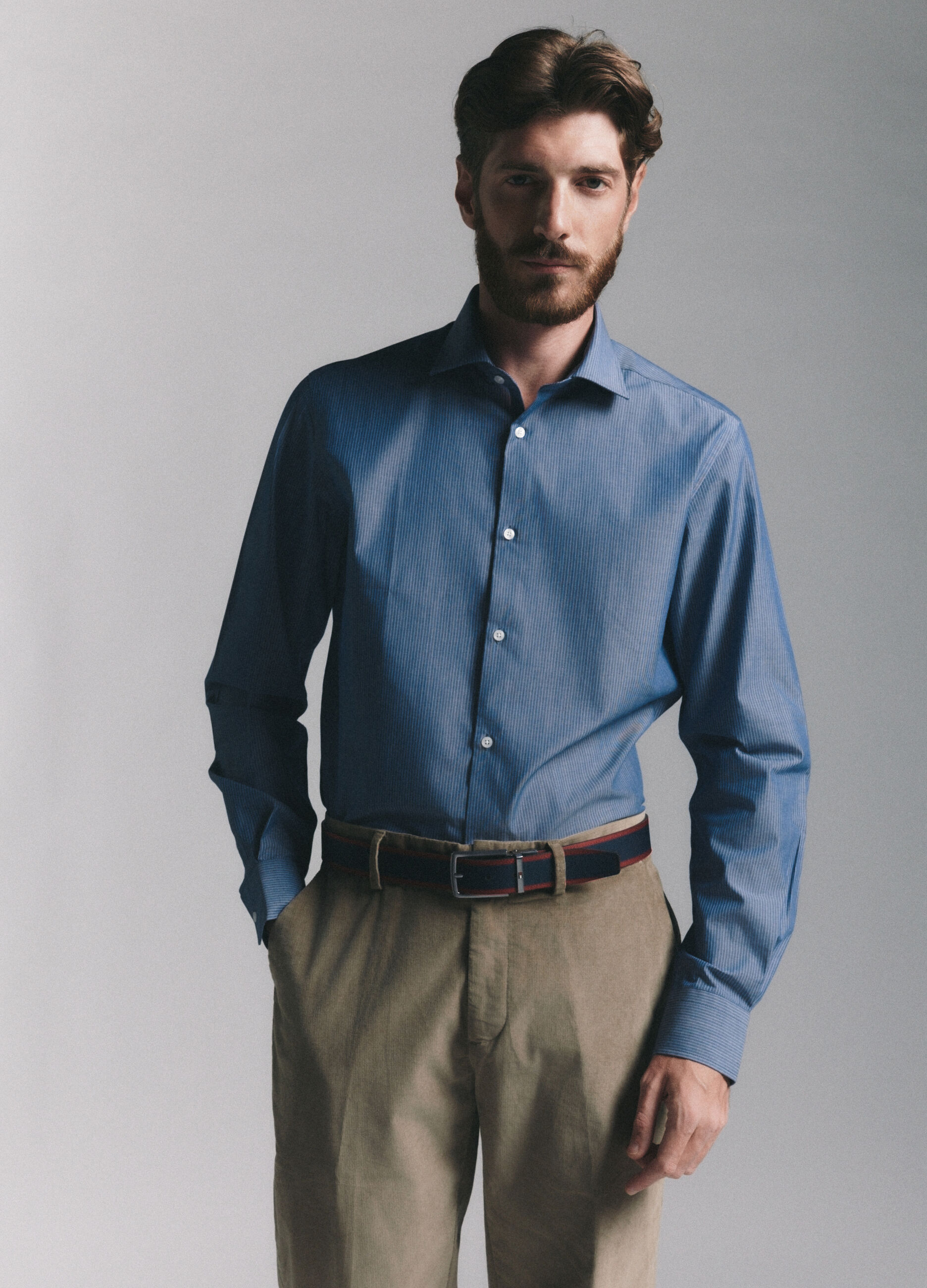 Camicia slim fit in tessuto gessato uomo_2