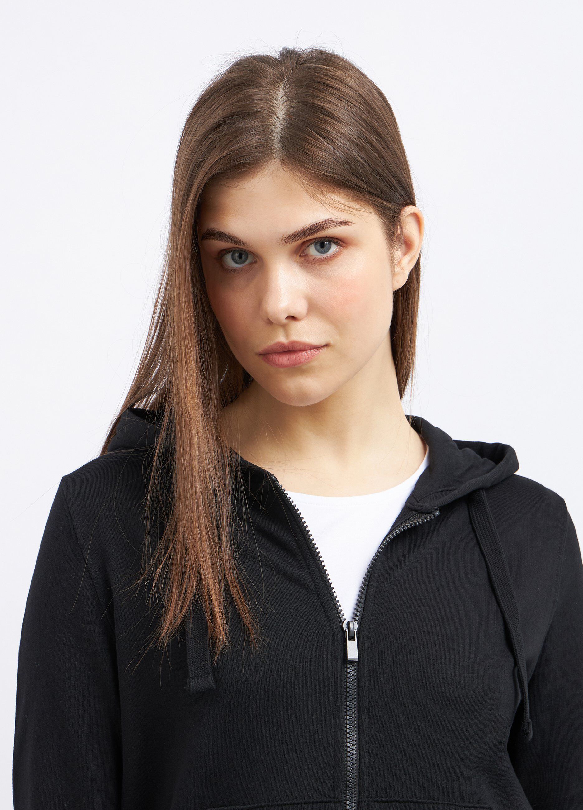 Felpa con cappuccio in misto cotone donna_2