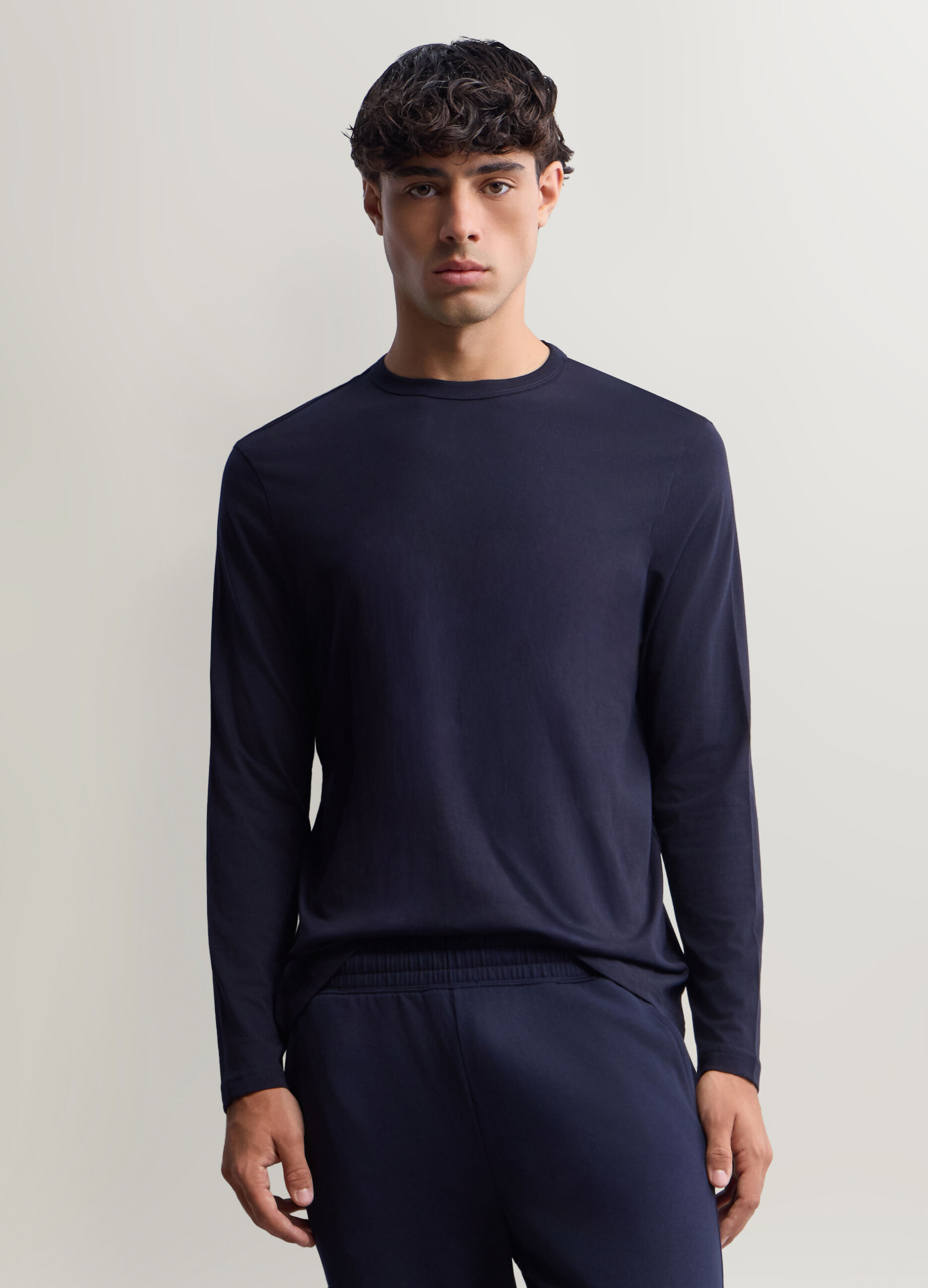Maglia girocollo a maniche lunghe in cotone uomo_0