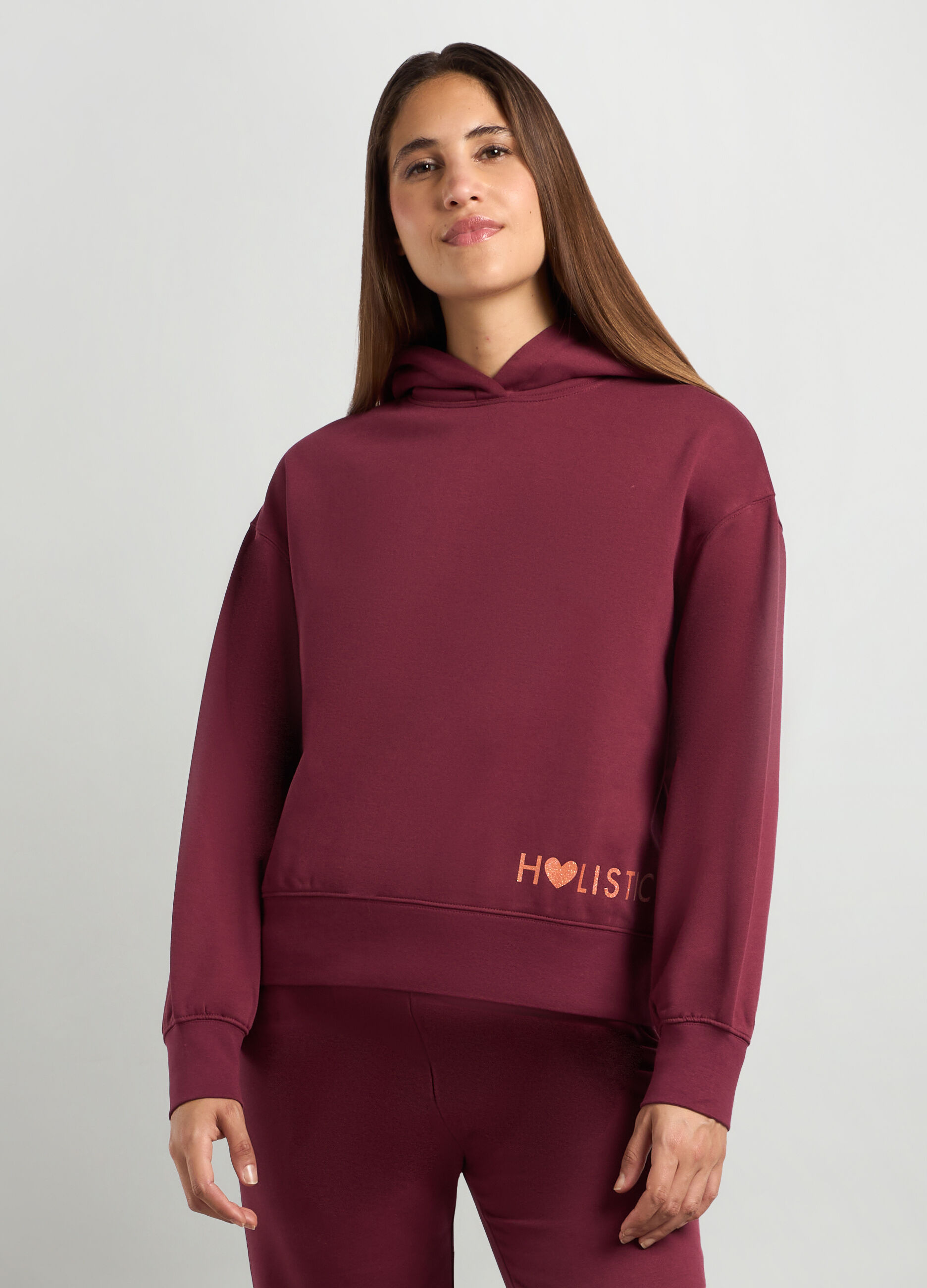 Felpa misto cotone con cappuccio fitness donna _0