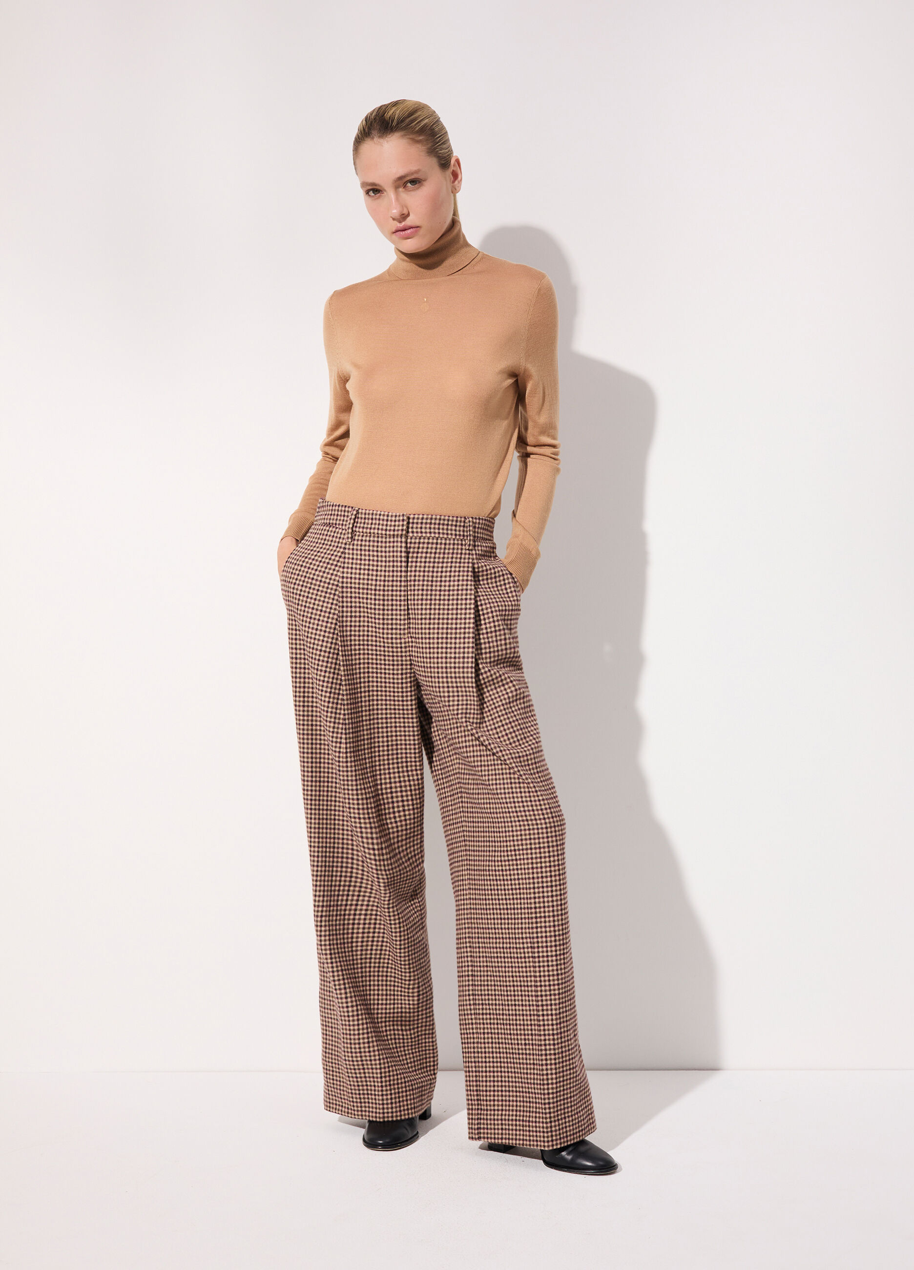 Pantalone palazzo a quadri in misto lana donna_0
