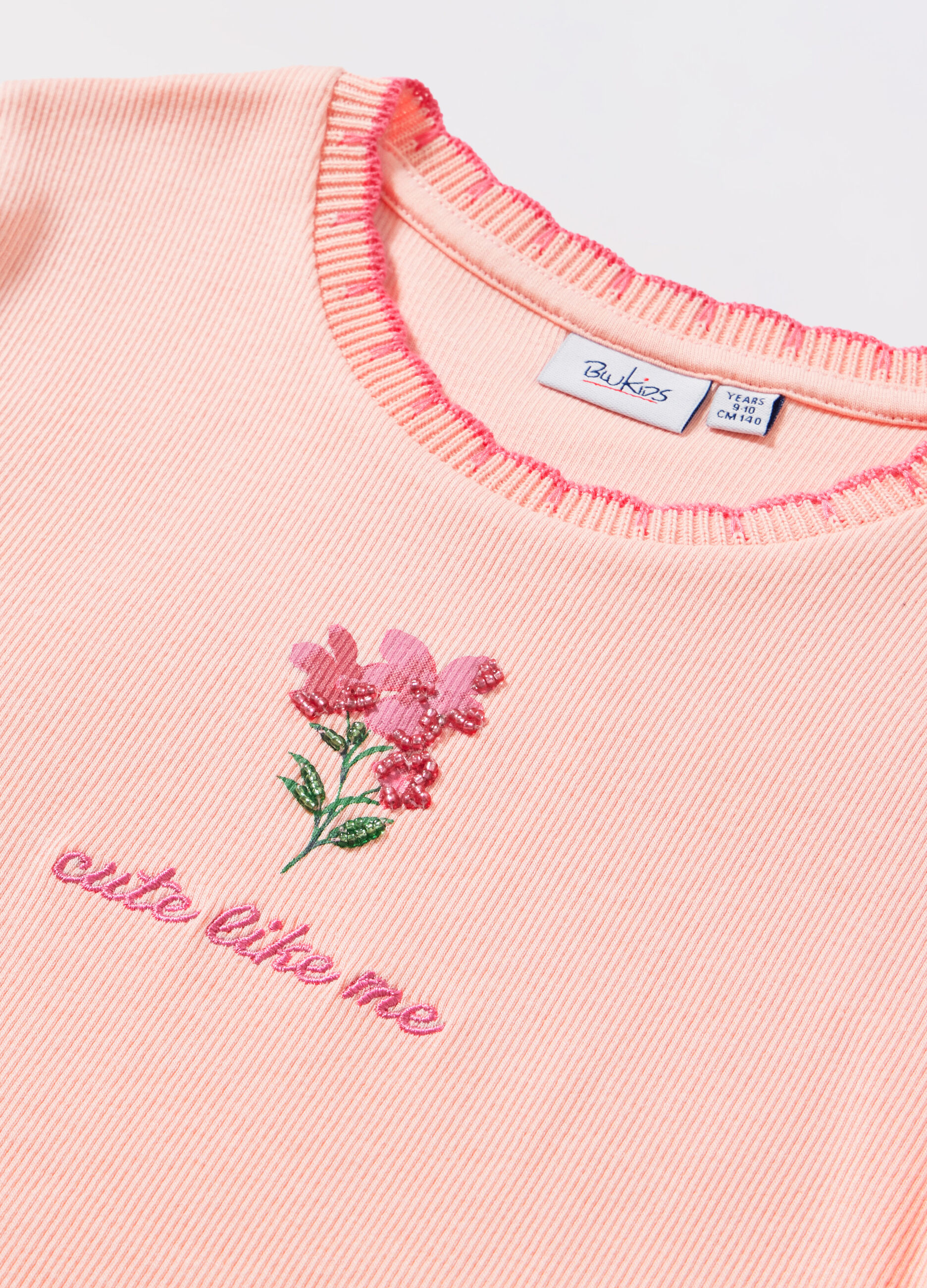 T-shirt in costina di cotone stretch bambina_1