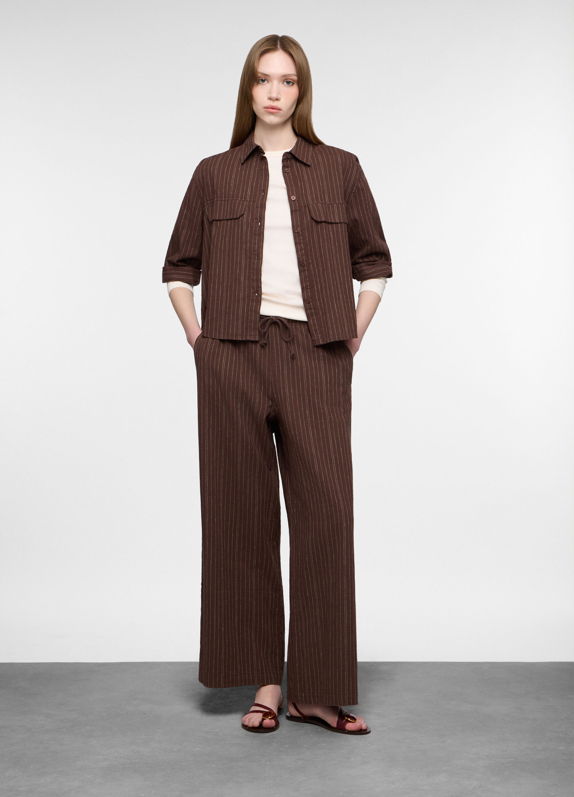 Pantalone fit relaxed in cotone misto lino donna_0