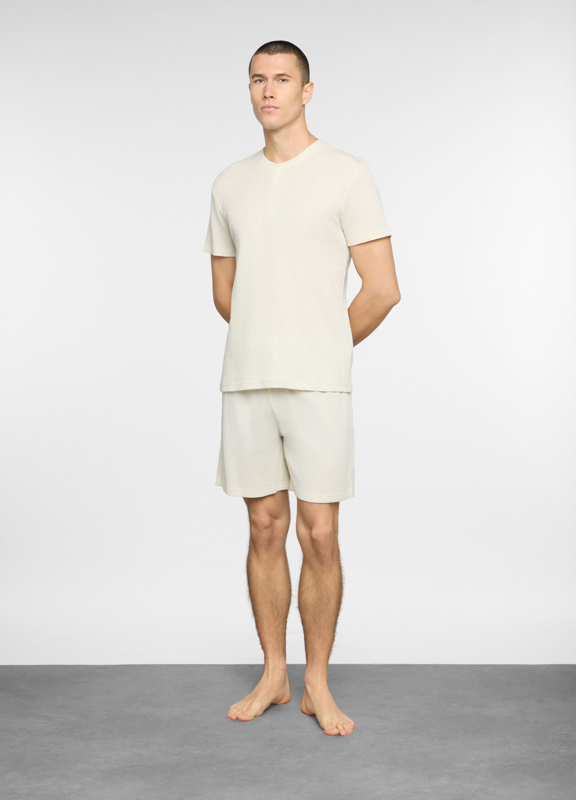 Pigiama corto in cotone a nido d'ape uomo_0