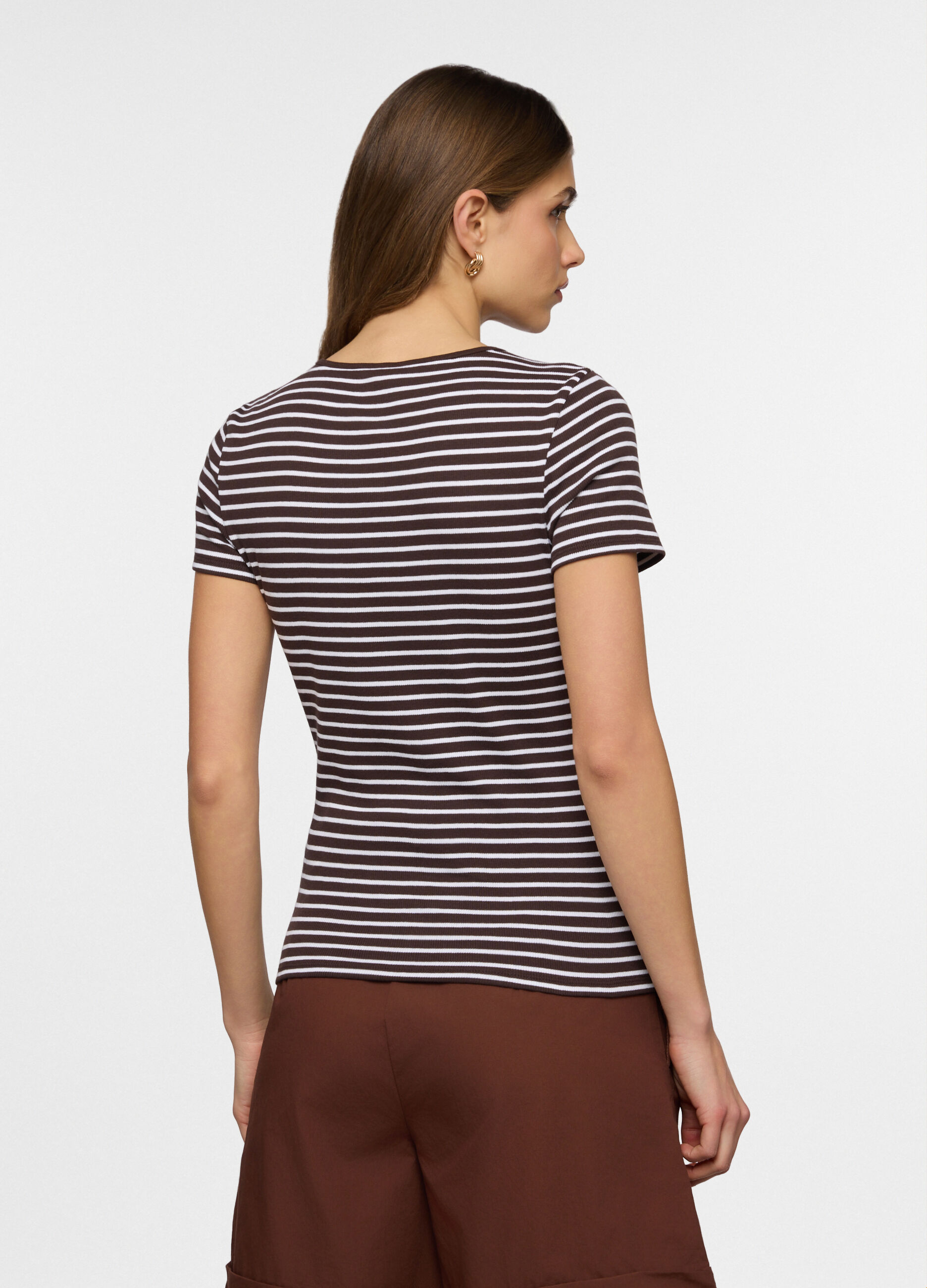 T-shirt girocollo fitted in costina stretch donna_1