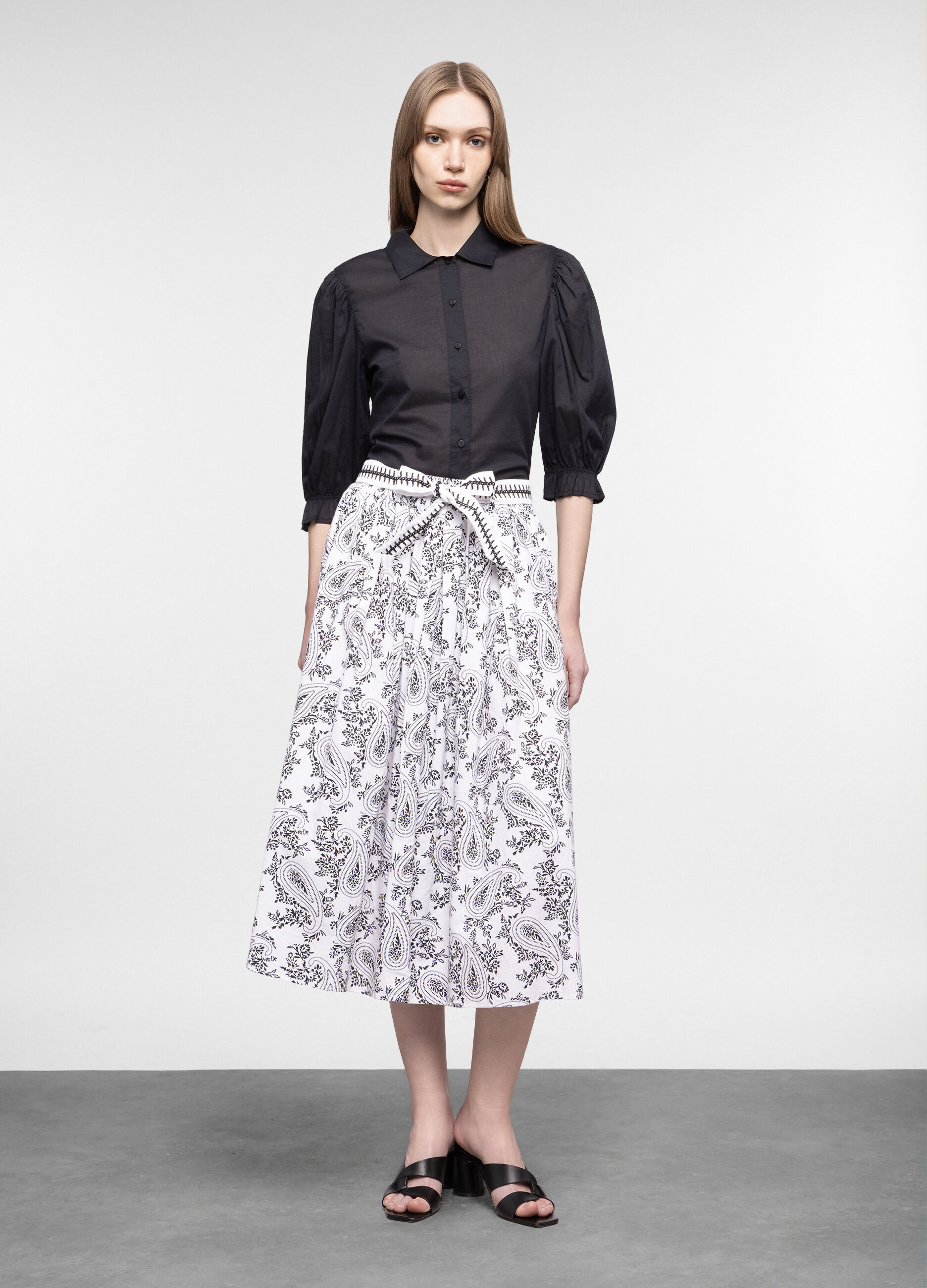 Gonna lunga in popeline di puro cotone donna_0